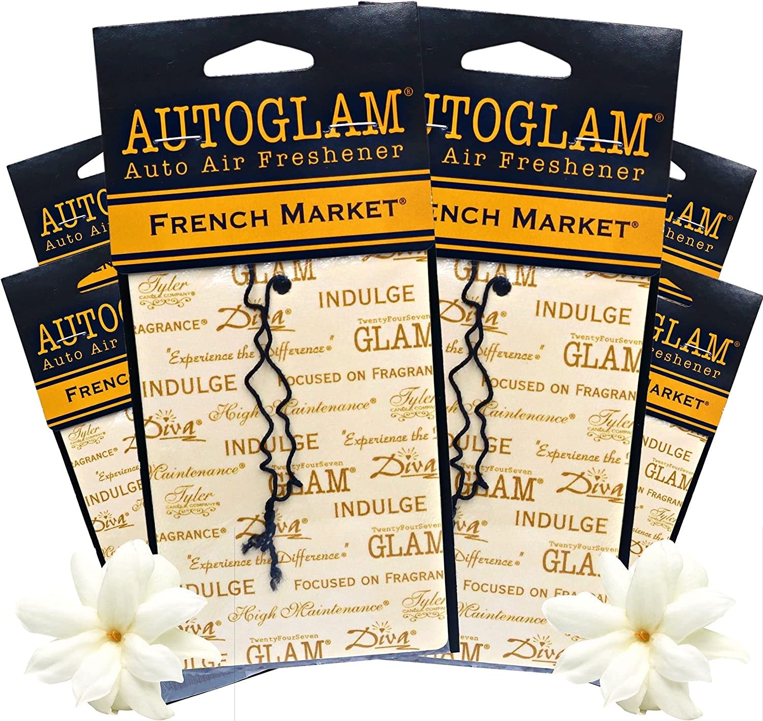 Tyler Candle Company AutoGlam Car Air Fresheners - French Market Scent Car Fresheners | Best Car Odor Eliminator and Air Refresher | Hanging Car Accessories for a Luxurious Smell - Pack of 6