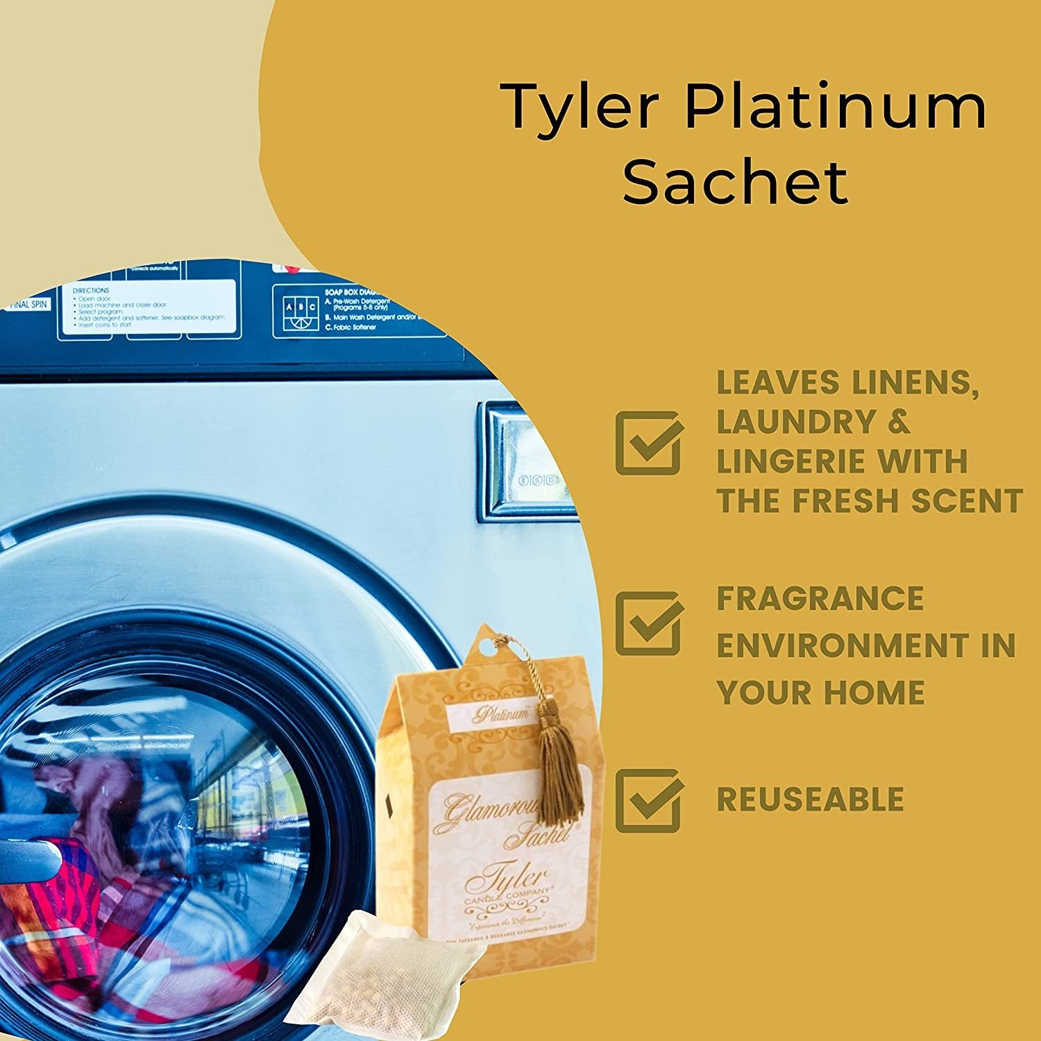 Tyler Candle Company Platinum Dryer Sheet Sachets - Glamorous Reusable Dryer Sheets - Sachets for Drawers and Closets - 1 Pack, 4 Sachets, Dryer, Home, or Personal Sachet, with Bonus Key Chain
