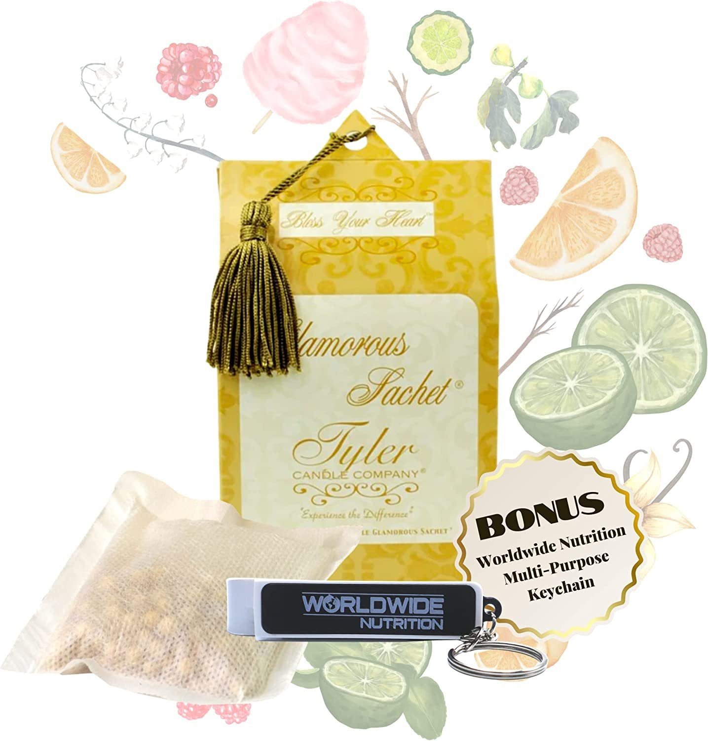 Tyler Candle Company Bless Your Heart Dryer Sheet Sachets - Glamorous Reusable Dryer Sheets - Sachets for Drawers and Closets - 1 Pack, 4 Sachets, Dryer, Home, or Personal Sachet, with Bonus Key Chain