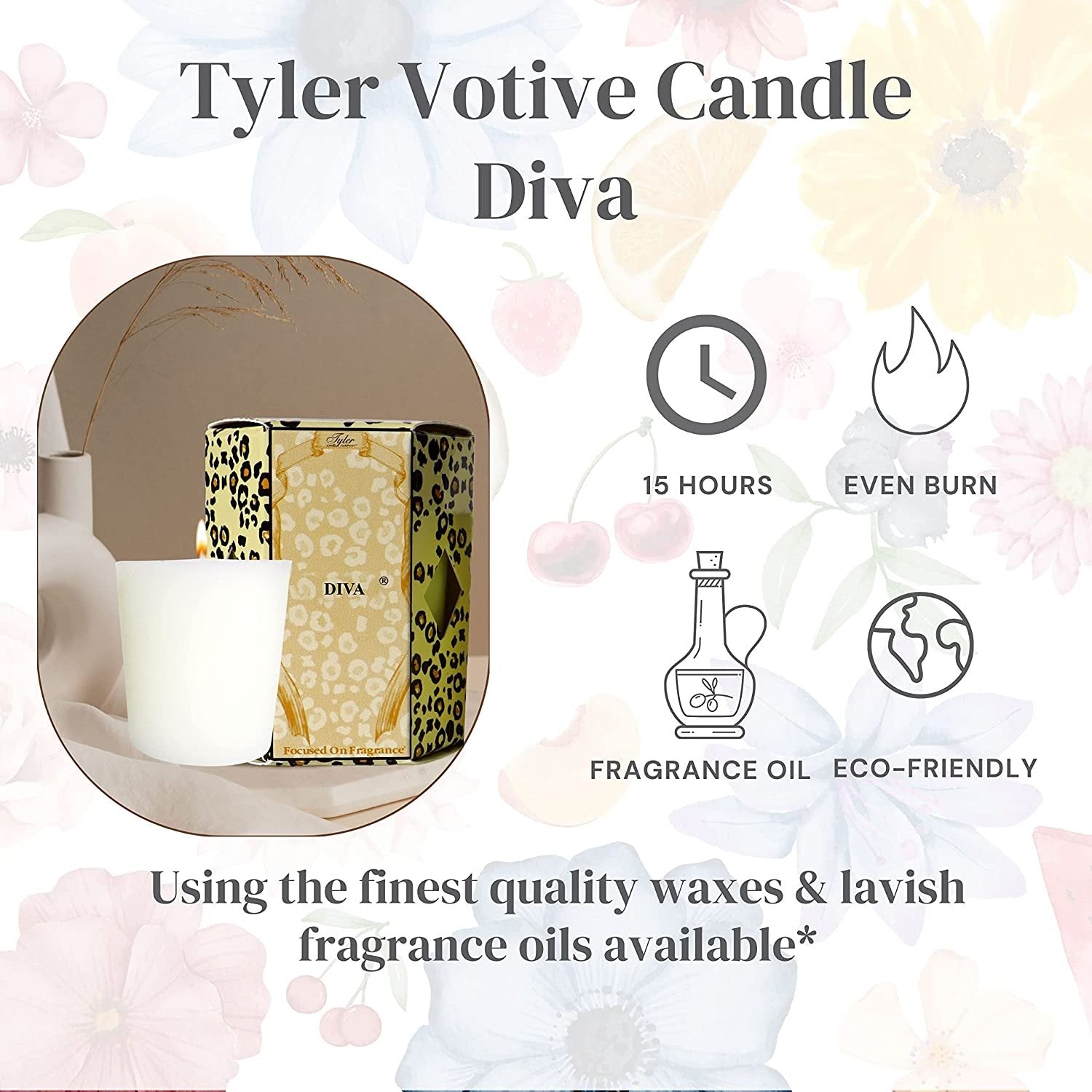 Tyler Candle Company Diva Votive Candles - Luxury Scented Candle with Essential Oils - 4 Pack of 2 oz Small Candles with 15 Hour Burn Time Each - Bonus Worldwide Nutrition Multi Purpose Key Chain