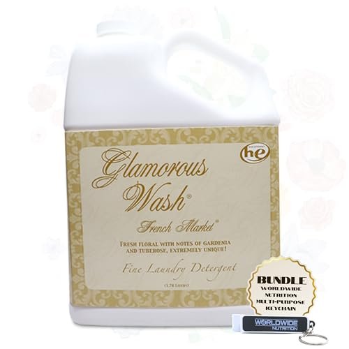 Tyler Candle Company Glamorous Wash French Market Fine Laundry Liquid Detergent - Hand and Machine-Washable - 3.78L (1Gal) - Pack of 1 with Multi-Purpose Key Chain