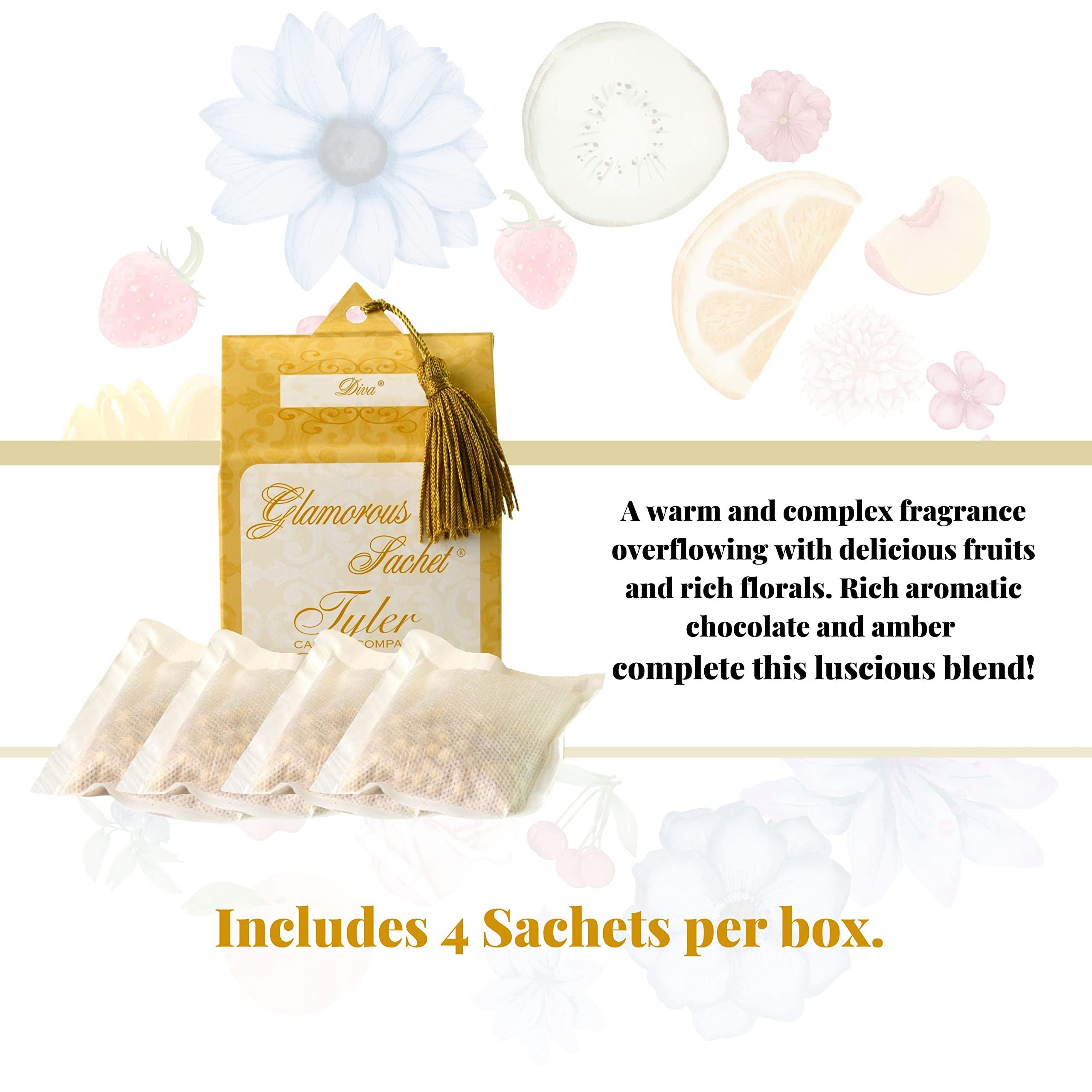 Tyler Candle Company Diva Dryer Sheet Sachets - Glamorous Reusable Dryer Sheets - Sachets for Drawers and Closets - 2 Pack of 4 Sachets, Dryer, Home, or Personal Sachet, with Bonus Key Chain
