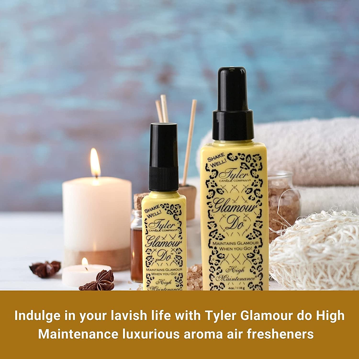 Tyler High Maintenance Glamour Do Air Freshener Spray - Odor Eliminator Toilet Spray for Poop and Bathroom Odors - Odor Eliminator for Strong Odor - 8 oz Bathroom Spray Bottle with Bonus Key Chain
