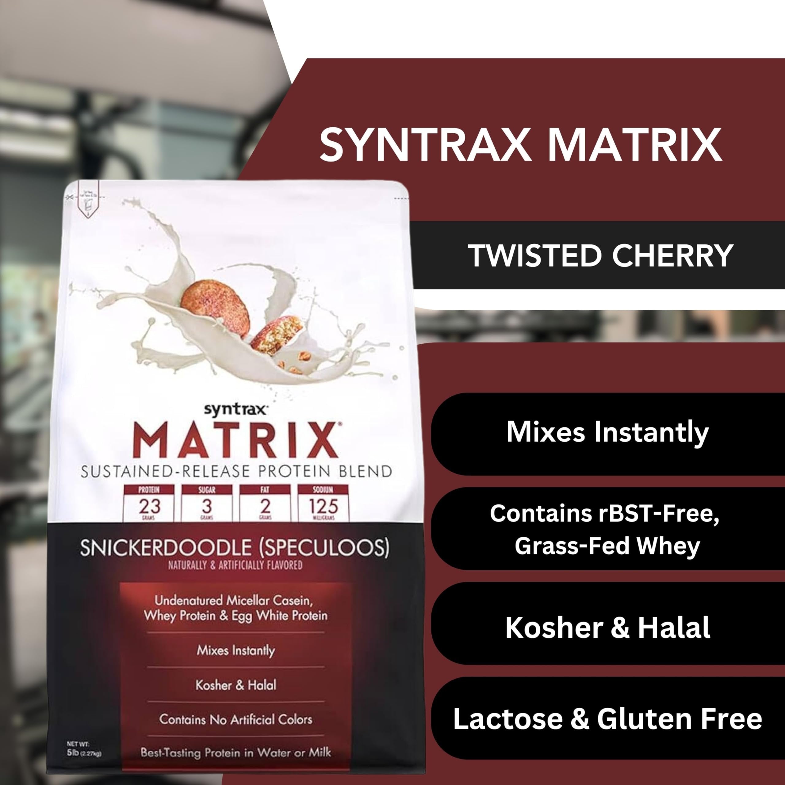 Syntrax Matrix Protein Powder Sustained-Release Casein Protein and Whey Protein Powder - Instant Mix Snickerdoodle Protein Powder Flavor, 5lbs - Pack of 1 with Keychain