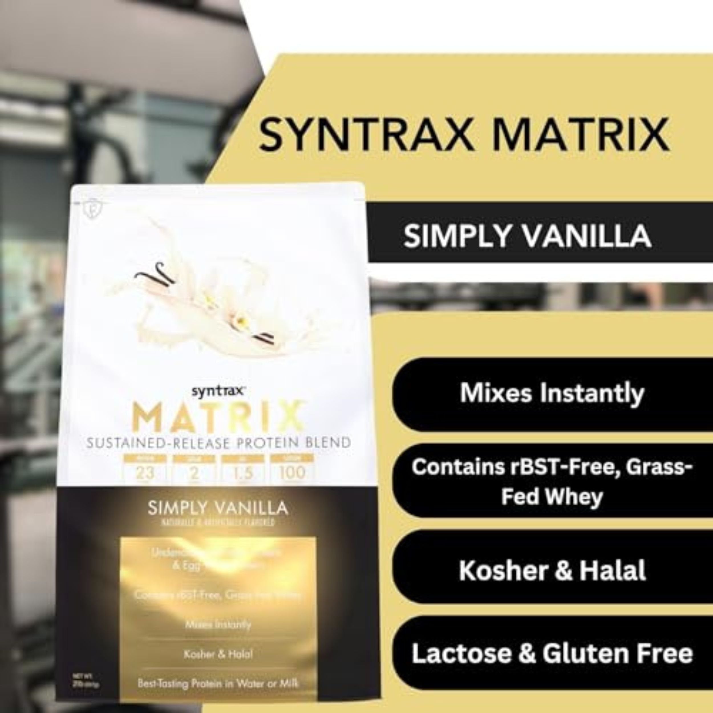 Syntrax Matrix Protein Powder 5.0 Sustained-Release Casein Protein and Whey Protein Powder - Instant Mix Simply Vanilla Protein Powder Flavor, 2lbs - Pack of 1 with Keychain