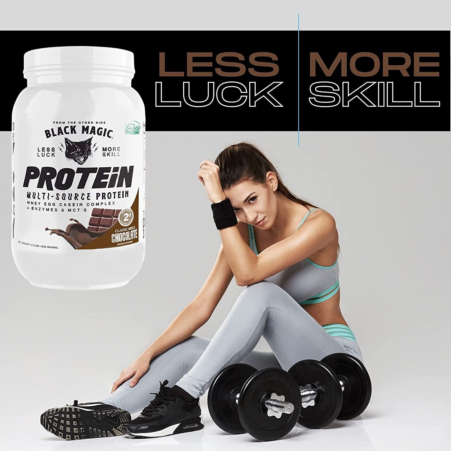 Black Magic Multi-Source Protein - Whey, Egg, and Casein Complex with Enzymes & MCT Powder - Pre Workout and Post Workout - Honey Grahms Protein Powder - 24g Protein - 2 LB with Bonus Key Chain