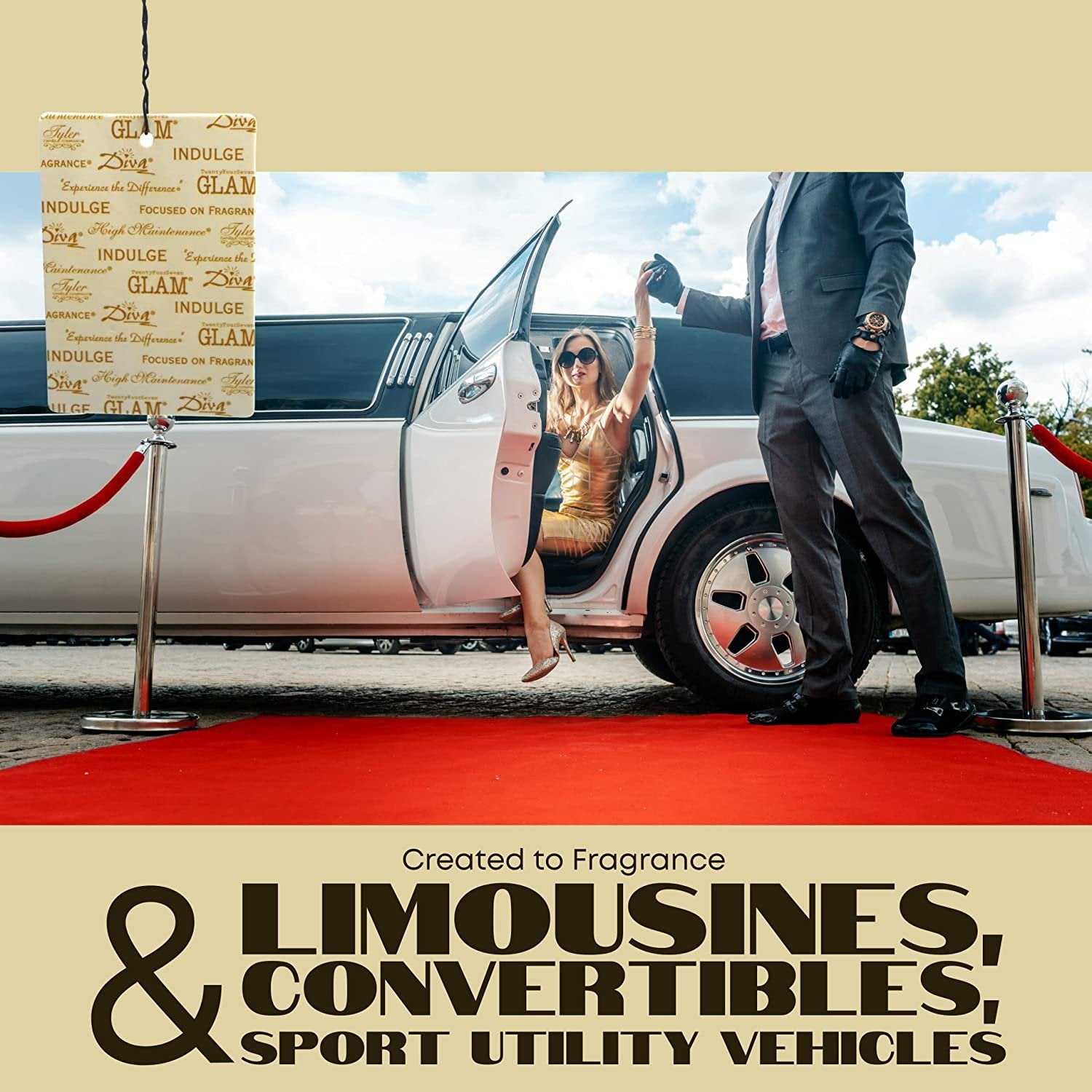 Tyler Candle Company AutoGlam Icon Scented Car Air Fresheners - Luxurious Sandalwood Scented Hanging Air Freshener for Fresh Car Scent and Car Decor - Pack of 6