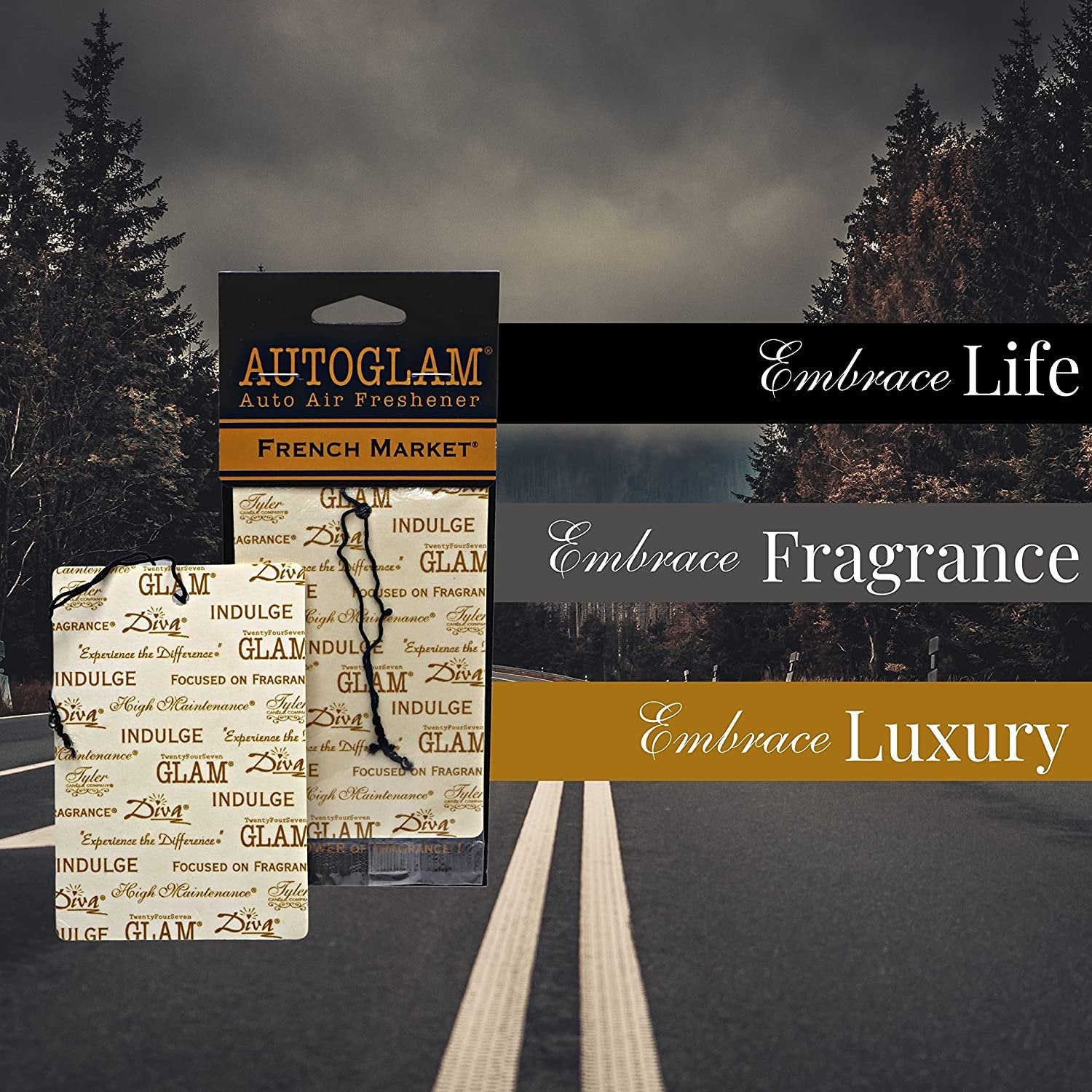 Tyler Candle Company AutoGlam Car Air Fresheners - French Market Scent Car Fresheners | Best Car Odor Eliminator and Air Refresher | Hanging Car Accessories for a Luxurious Smell - Pack of 6