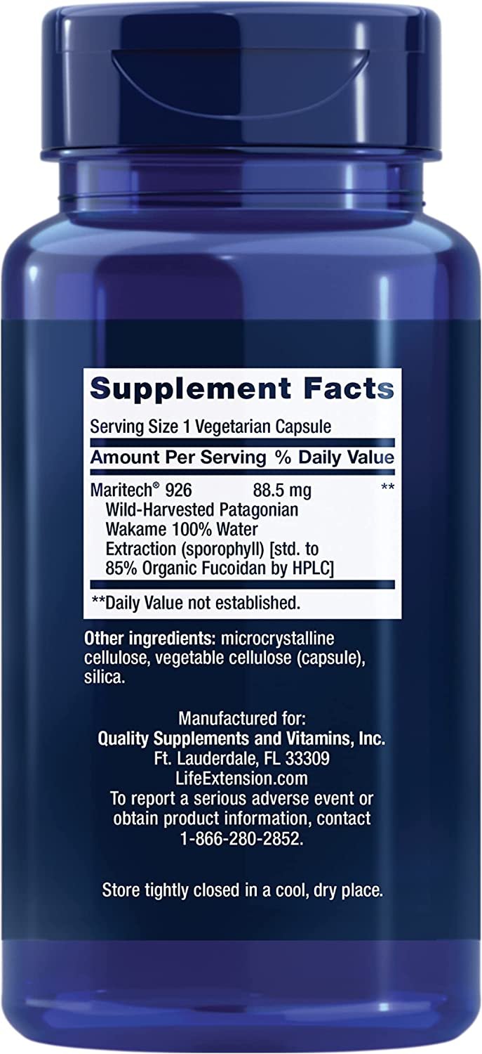Life Extension Optimized Fucoidan with Maritech 926 - Fucoidan Supplement Pills - Wild-Harvested Wakame from Ocean Extract for Immune Health Support - Non-GMO, Gluten-Free, Vegetarian - 60 Capsules