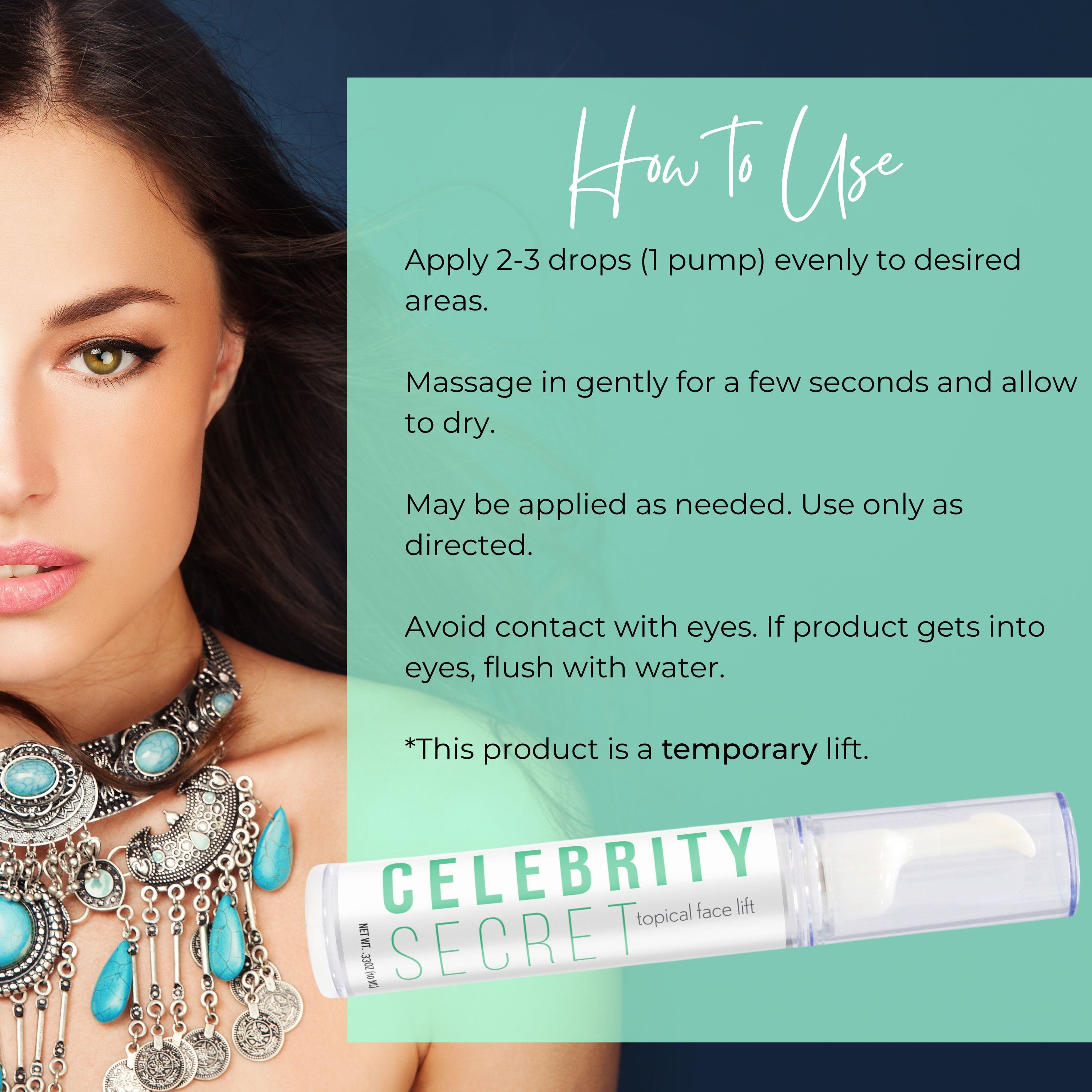 Worldwide Nutrition Celebrity Secret Instant Face Lift - Temporary Wrinkle Remover, Skin Tightener, Wrinkle Filler, Line Eraser - Hydrating Anti Aging Face Cream for Younger, Glowing Complexion -10 ml