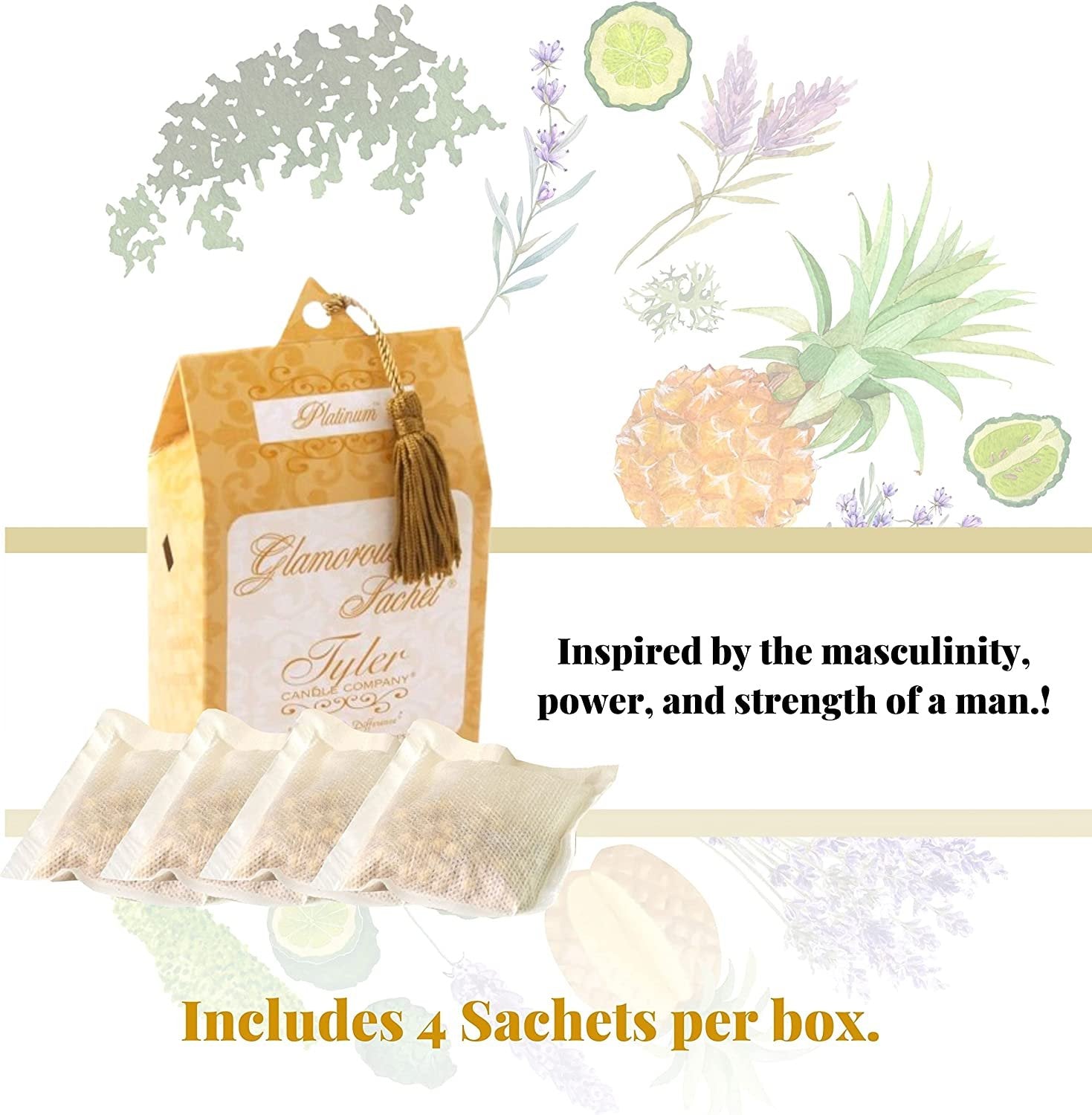 Tyler Candle Company Platinum Dryer Sheet Sachets - Glamorous Reusable Dryer Sheets - Sachets for Drawers and Closets - 1 Pack, 4 Sachets, Dryer, Home, or Personal Sachet, with Bonus Key Chain