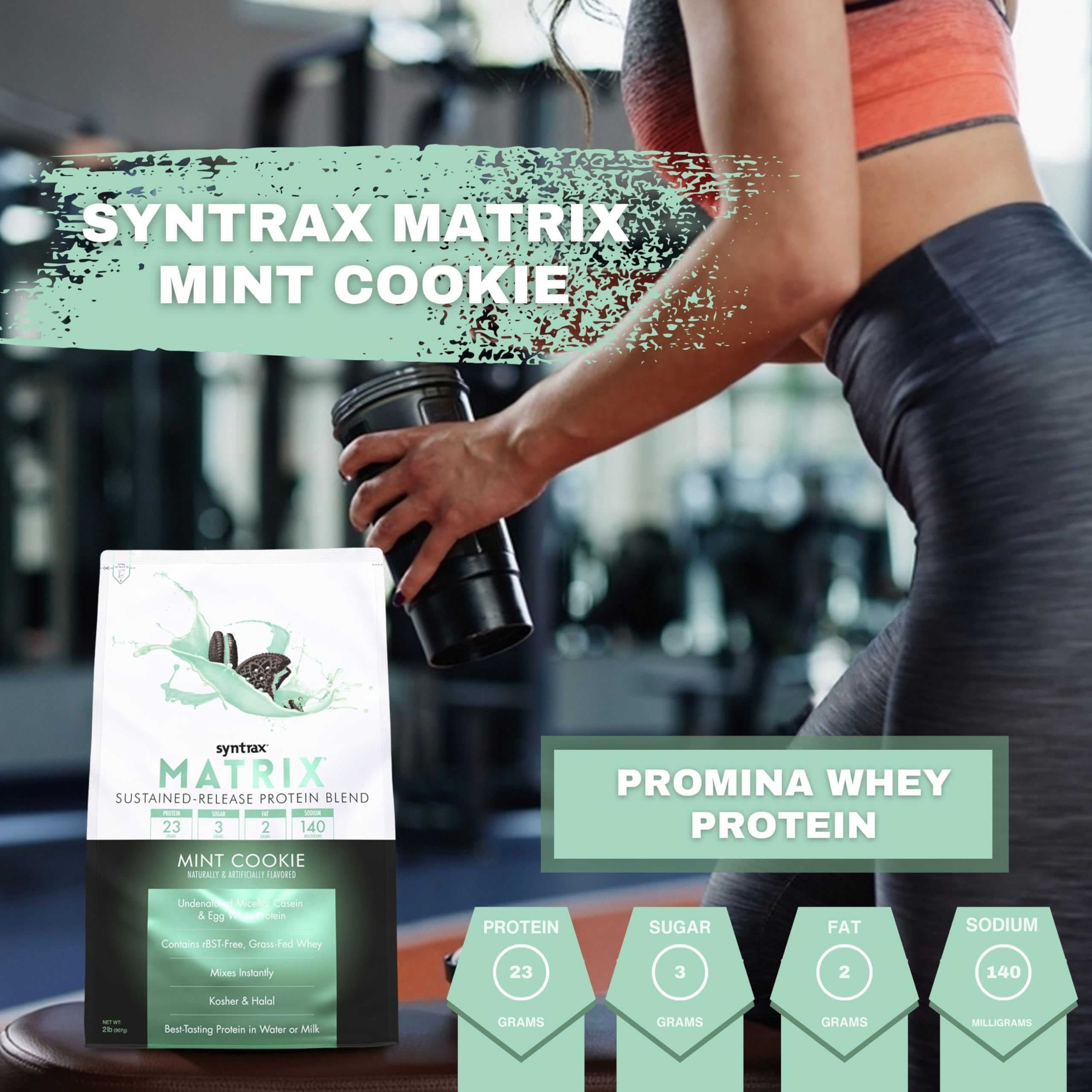 Syntrax Matrix Protein Powder 2.0 Sustained-Release Whey Protein Powder Blend - Instant Mix Protein Powder Mint Cookie, 2 Pounds - Pack of 1 with Keychain