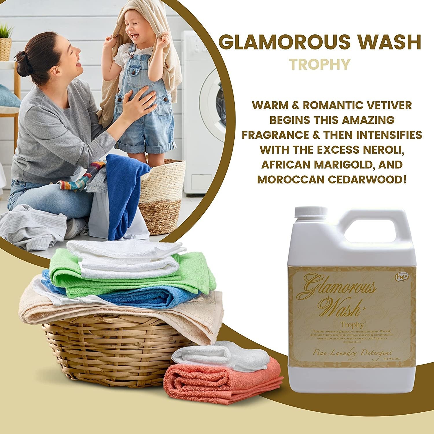Tyler Candle Company Glamorous Wash Trophy Scent Fine Laundry Liquid Detergent - Liquid Laundry Detergent for Clothing - Hand and Machine Washable - 32 oz (907 g) Container w Bonus Key Chain