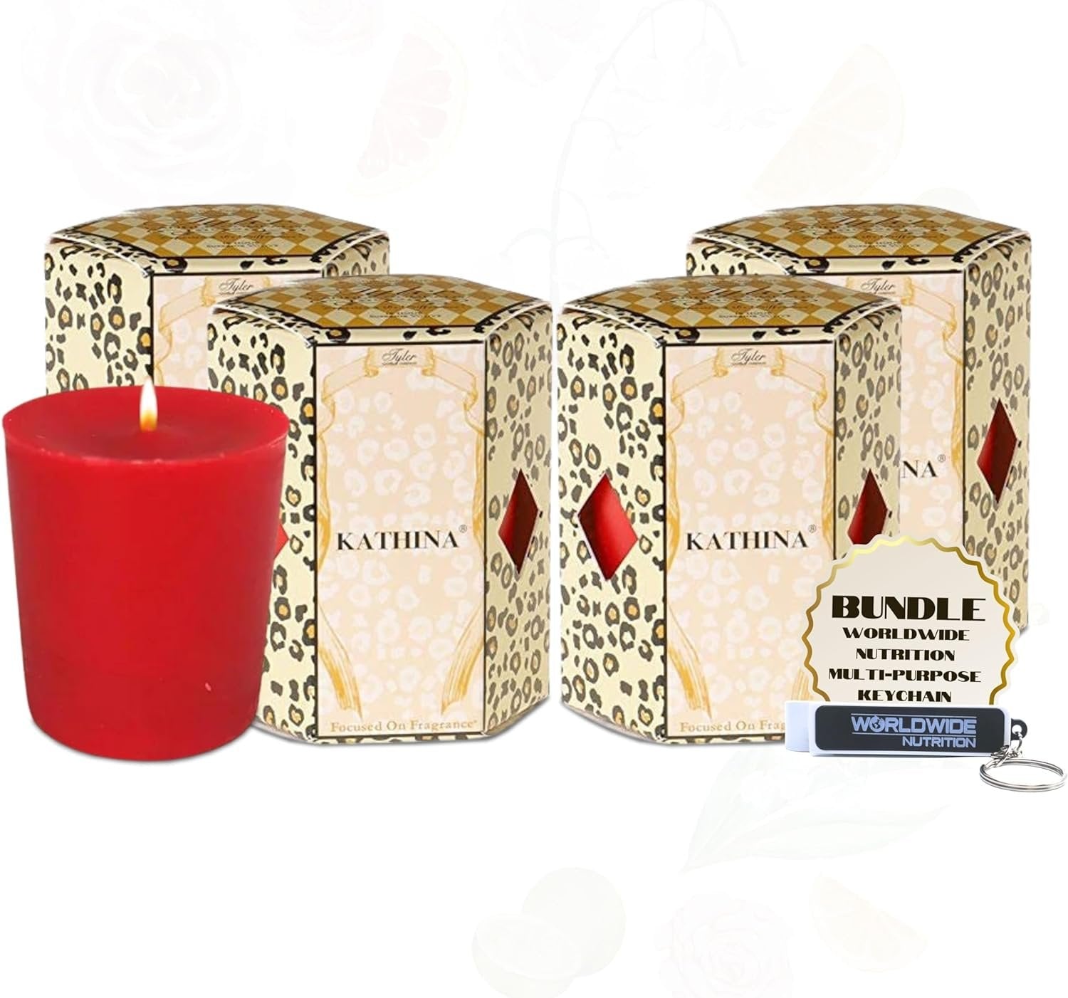 Tyler Candle Company Kathina Votive Wax Candles - 4 Counts of 2 oz Scented Candles - Burn Time Up to 15hrs - with Multi-Purpose Key Chain