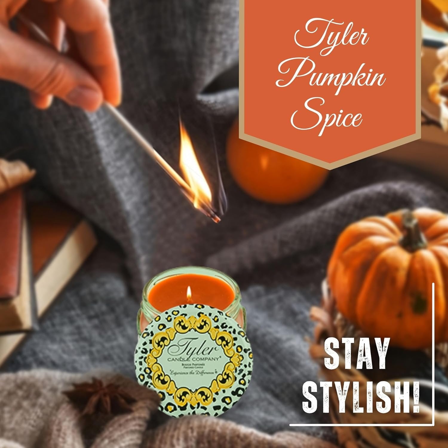 Tyler Candle Company Pumpkin Spice Scented Candle in a Glass Jar, 3.4 oz - Pack of 1 with Keychain