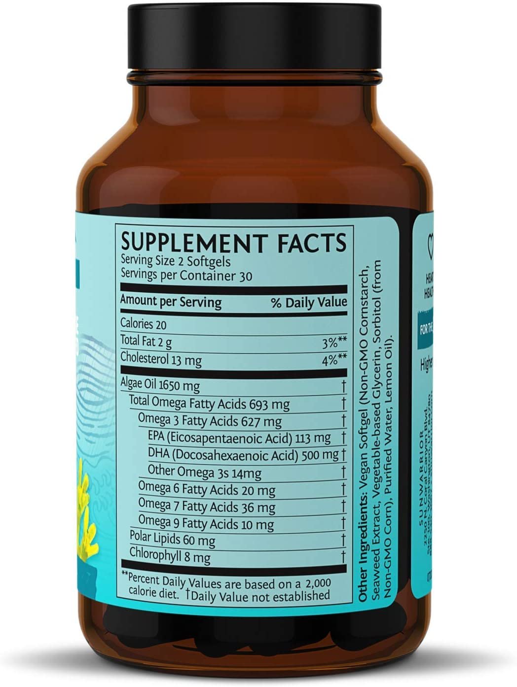 Sunwarrior Vegan Omega 3 DHA & EPA Supplement Algal Oil Preferred Alternative to Fish Oil Supports Brain Eye Joint & Heart Health (60 Count)