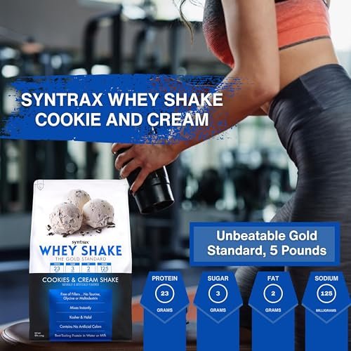 Syntrax Whey Shake The Gold Standard, 5lbs - Cookies & Cream Shake - Muscle Support - Pack of 1 with Keychain