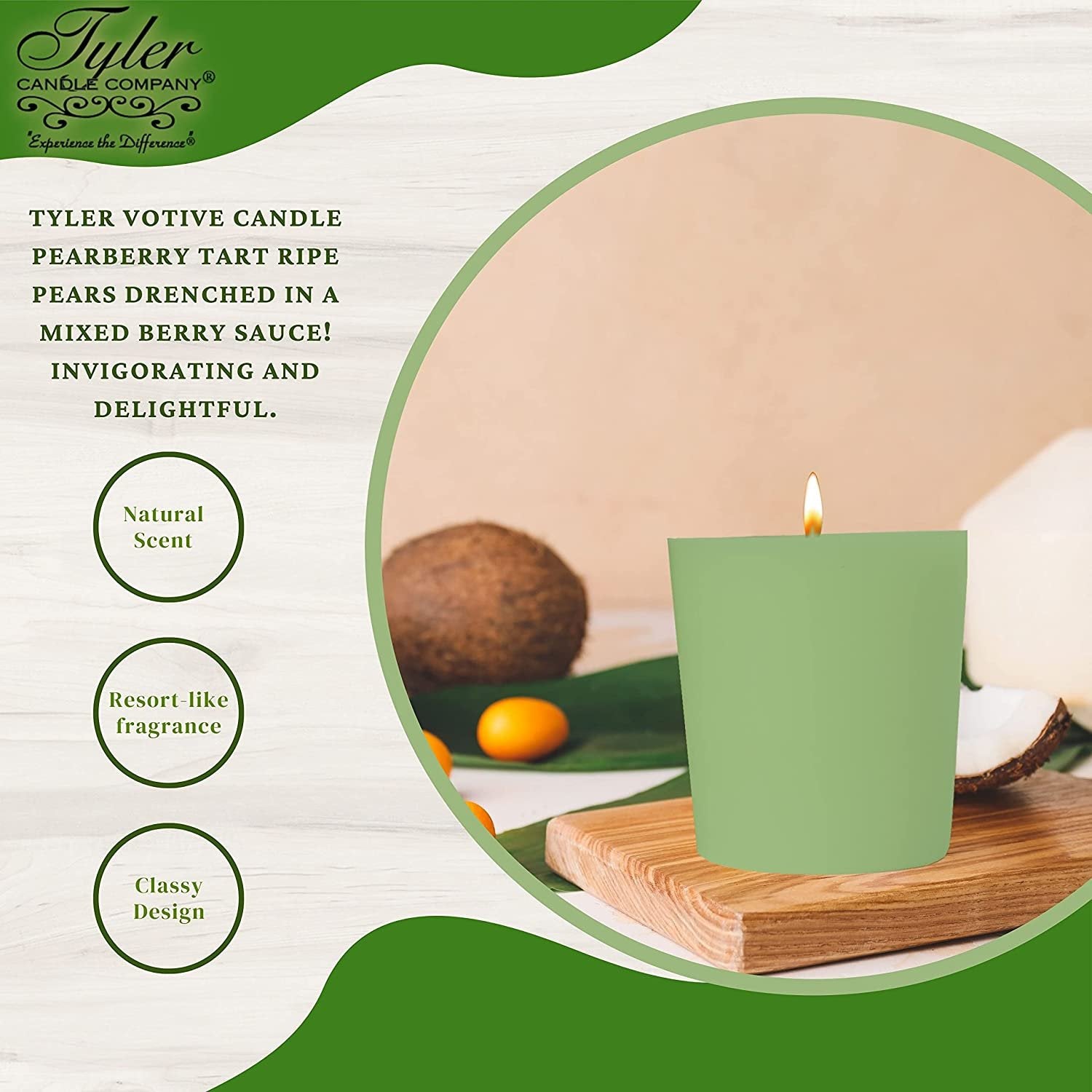 Tyler Candle Company Pearberry Votive Candles - Luxury Scented Candle with Essential Oils - 16 Pack of 2 oz Small Candles with 15 Hour Burn Time Each - with Bonus Key Chain