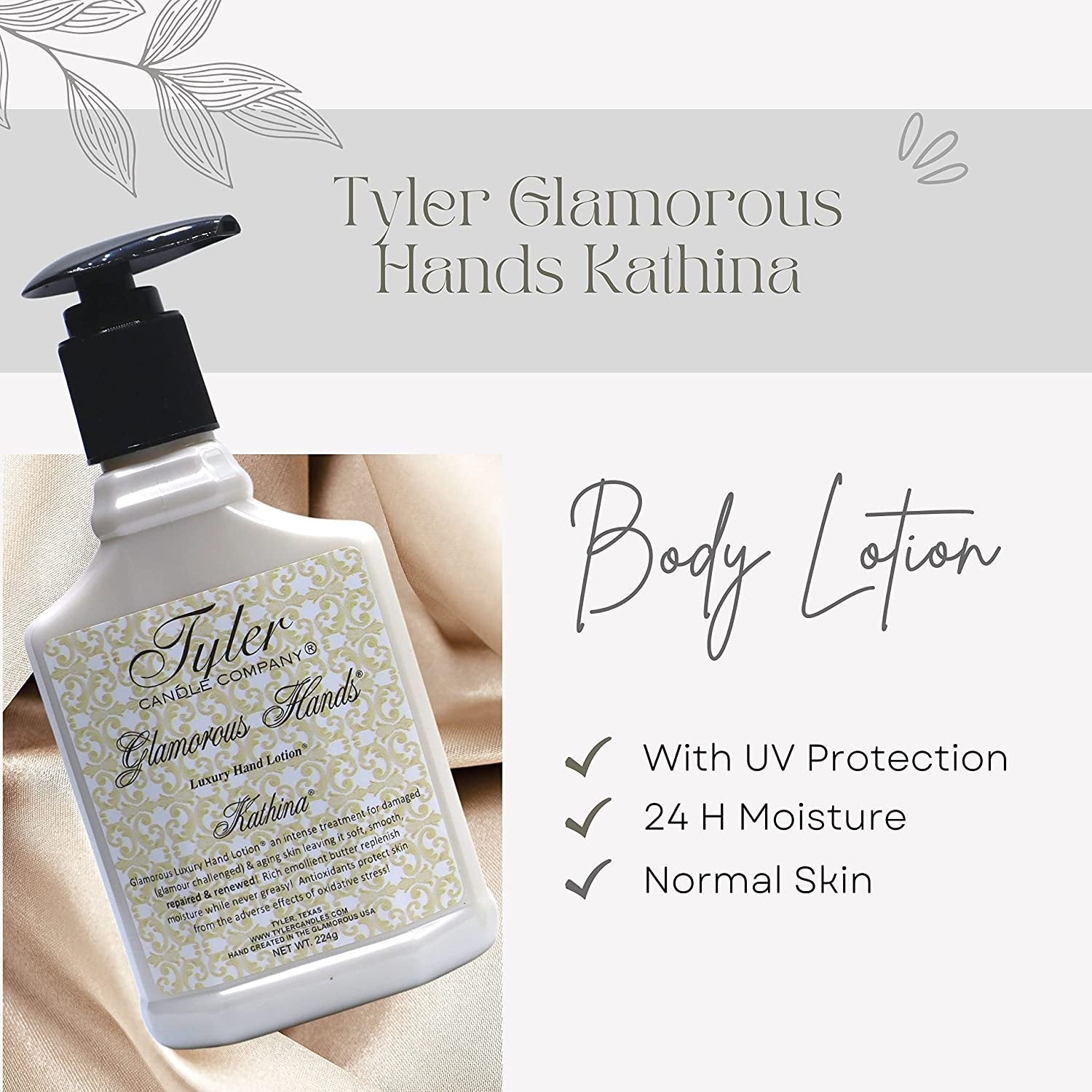 Worldwide Nutrition Tyler Candle Company Kathina Glamorous Hand Wash and Hand Lotion Gift Set - Pack of 2, 8 Oz Scented Hand Cream Pump Bottles for Luxury Skin Care (Kathina) with Bonus Keychain