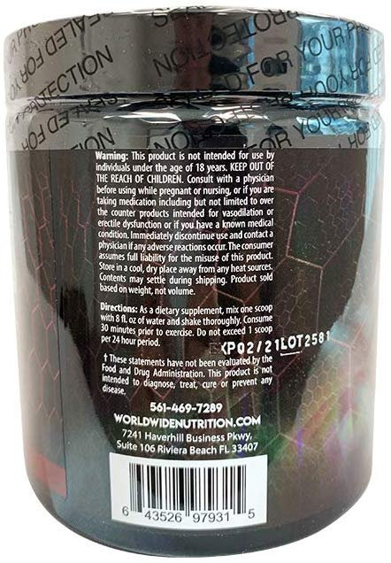 Worldwide Nutrition Nitric Oxide Supplement, 6g of Citrulline Per Scoop - 30 Servings