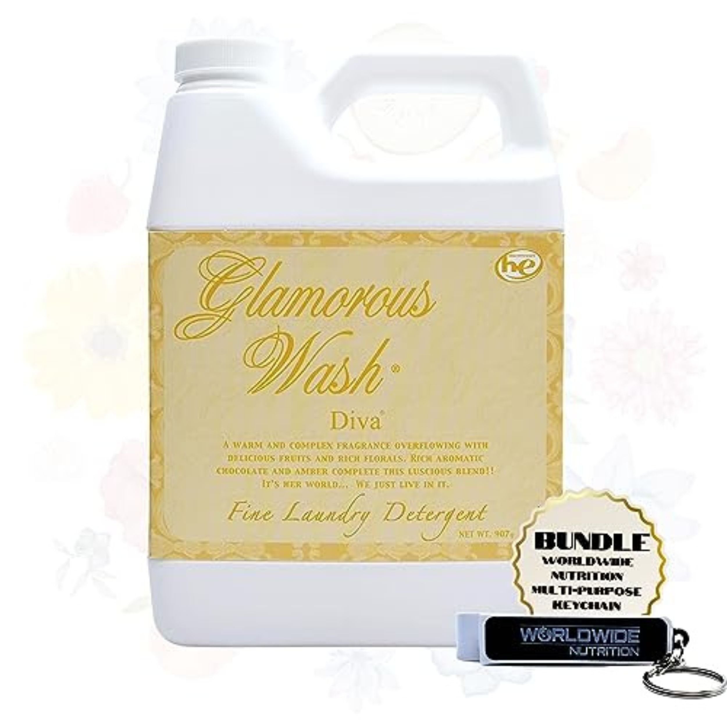 Tyler Candle Company Glamorous Wash Diva Fine Laundry Liquid Detergent - Hand and Machine Washable - 907g (32 fl oz) - Pack of 1 with Multi-Purpose Keychain