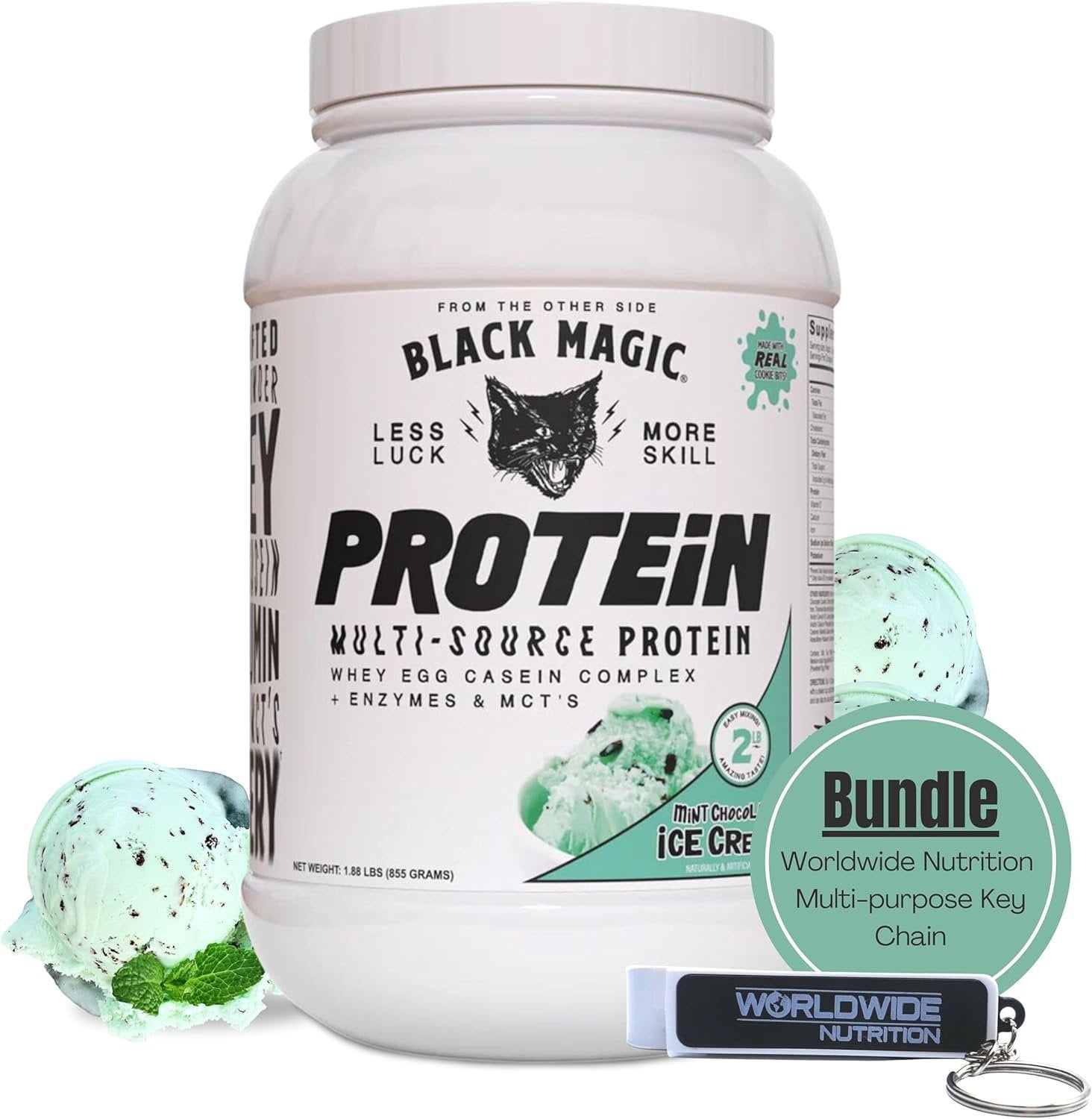 Black Magic Multi-Source Protein - Whey, Egg, and Casein Complex with Enzymes & MCT Powder - Pre Workout and Post Workout - Honey Grahms Protein Powder - 24g Protein - 2 LB with Bonus Key Chain