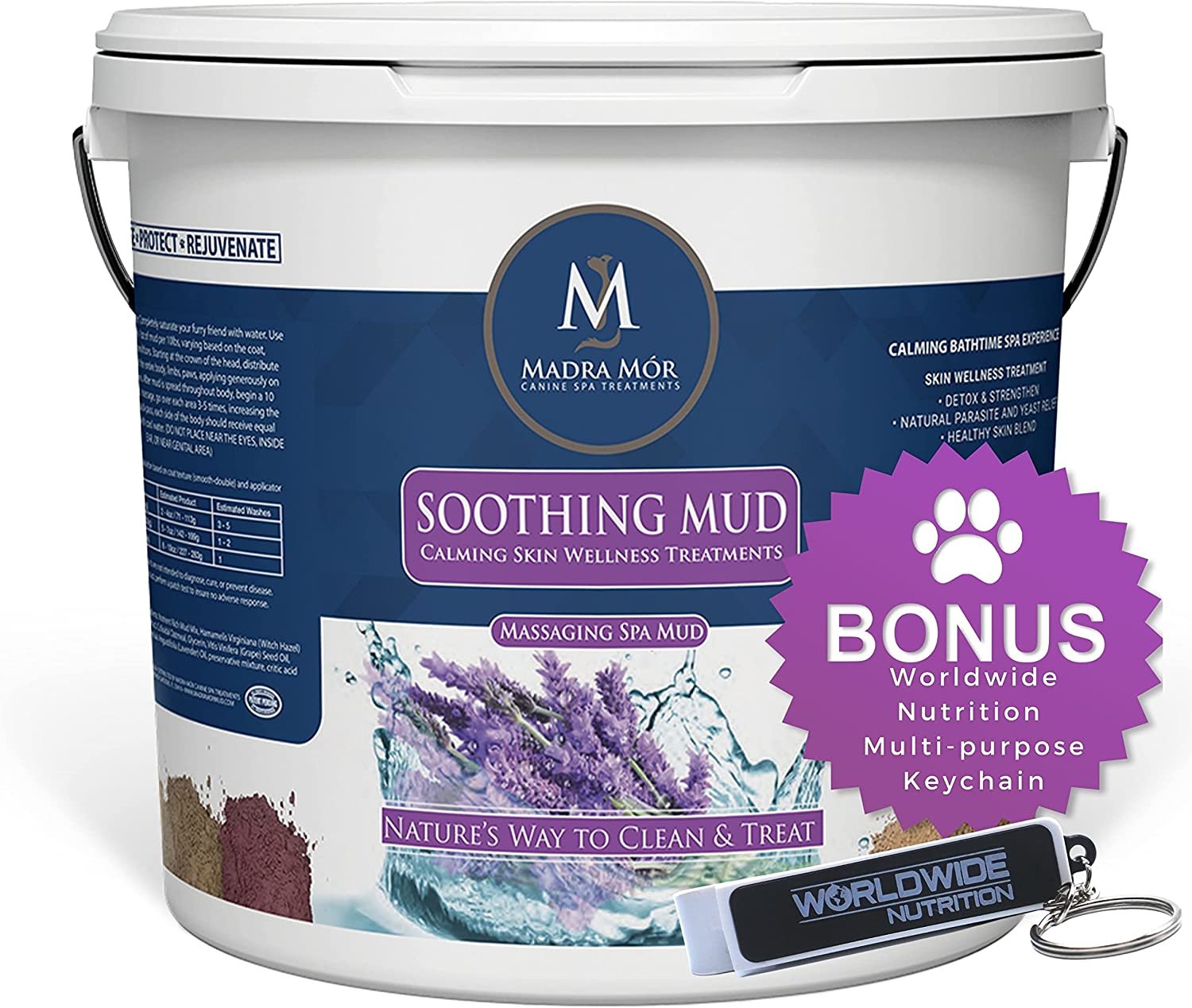 Madra Mor Massaging SPA Mud - Luxurious Dog Skin Wellness Treatment - Cleanse -  Protect - Rejuvenate - Soothing Mud - 1 Pack (7.5lb) - with Multi-Purpose Key Chain