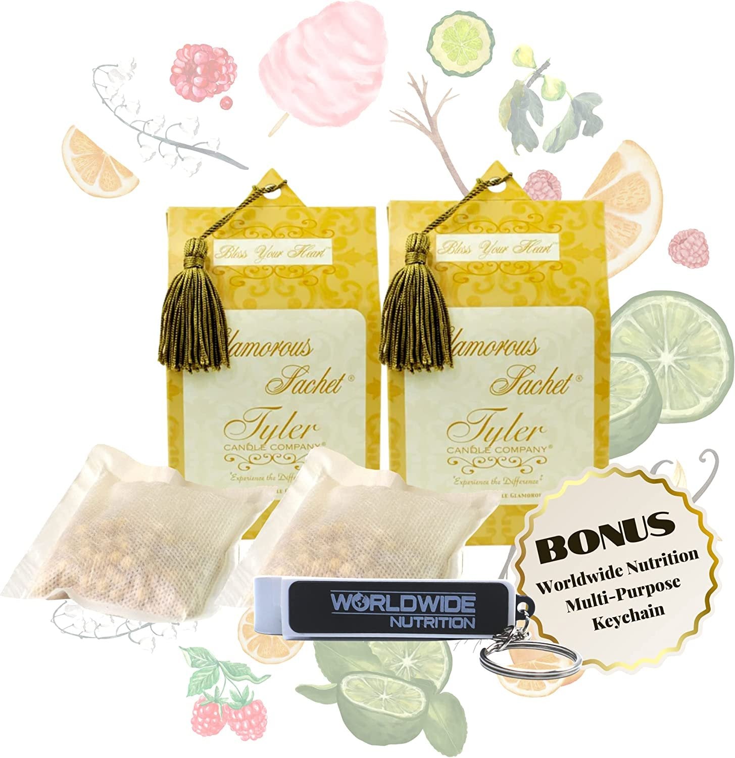 Tyler Candle Company Bless Your Heart Dryer Sheet Sachets - Glamorous Reusable Dryer Sheets - Sachets for Drawers and Closets - 2 Pack of 4 Sachets, Dryer, Home, or Personal Sachet, w Bonus Key Chain