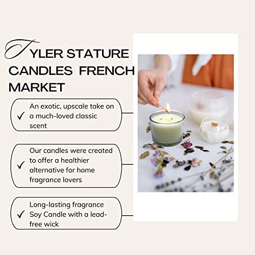 Tyler Candle Company French Market Stature Candle - Luxury Home Fragrance French Market Scented Candle - Stature Model Home Decor in Clear Glass Candle Holder - 16 Oz, 2 Wick Candle w Bonus Key Chain