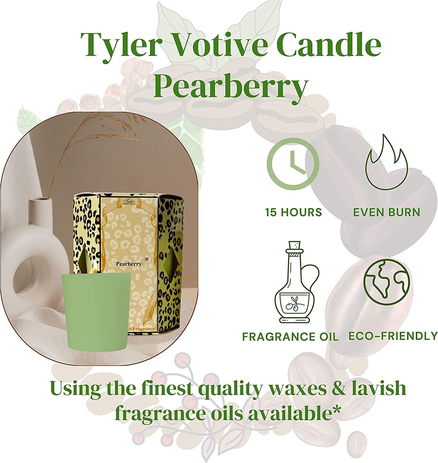 Tyler Candle Company Pearberry Votive Candles - Luxury Scented Candle with Essential Oils - 16 Pack of 2 oz Small Candles with 15 Hour Burn Time Each - with Bonus Key Chain