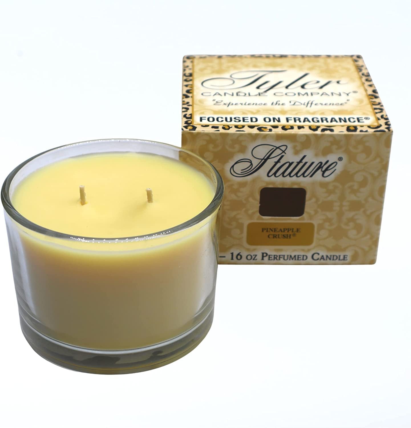 Tyler Candle Company Pineapple Crush Stature Candle - Luxury Home Fragrance Pineapple Crush Scented Candle - Stature Model Home Decor in Clear Glass Candle Holder - 16 Oz, 2 Wick Candle