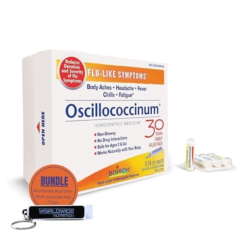 Boiron Oscillococcinum for Relief from Flu-Like Symptoms of Body Aches, Headache, Fever, Chills, and Fatigue - 30 Count and Keychain