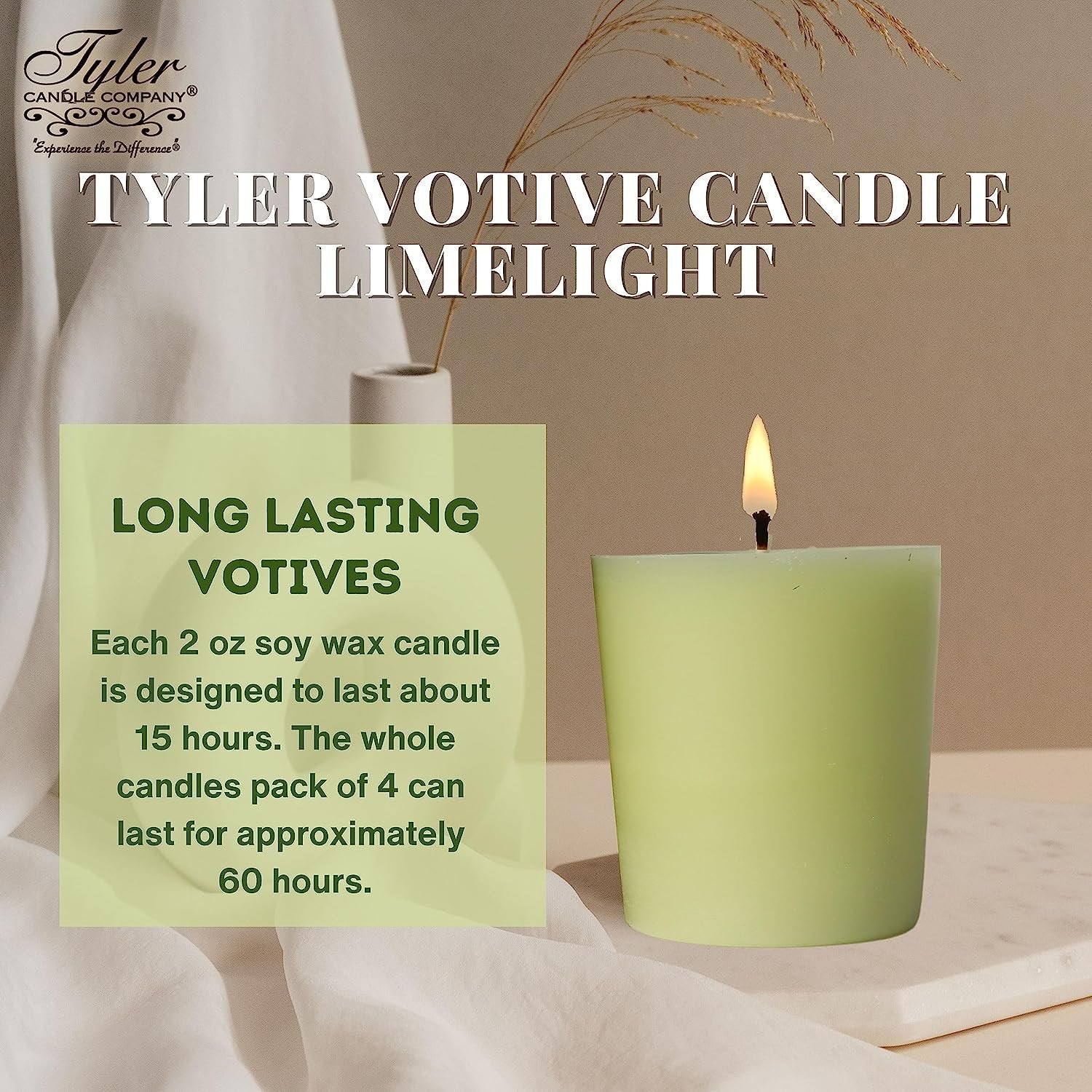 Tyler Candle Company Limelight Votive Candles - Luxury Scented Candle with Essential Oils - 4 Pack of 2 oz Small Candles with 15 Hour Burn Time Each - with Bonus Key Chain