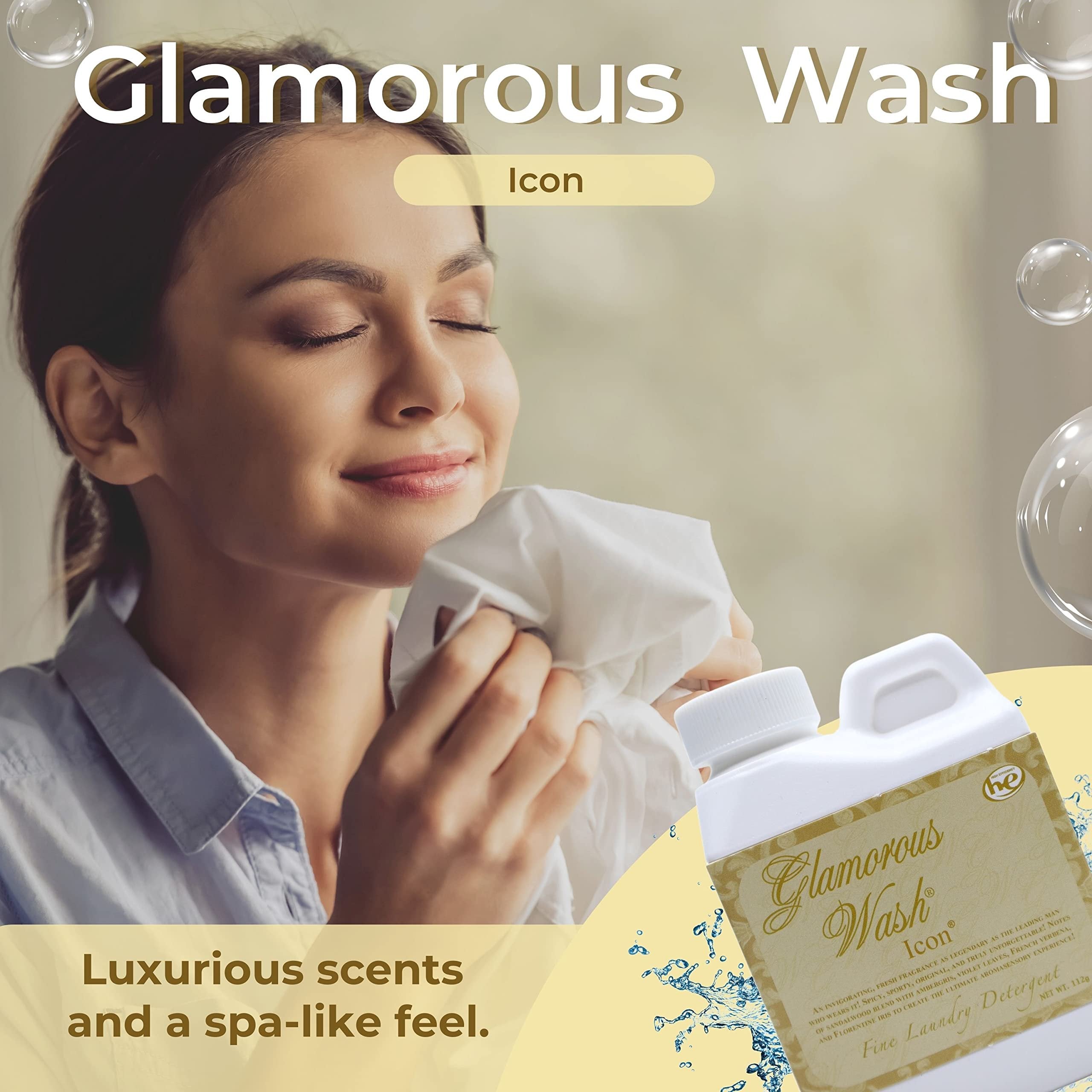 Tyler Candle Company Glamorous Wash Icon Scent Fine Laundry Liquid Detergent - Liquid Laundry Detergent for Clothing - Hand and Machine Washable - 4 oz, 112-gram Container w Bonus Key Chain