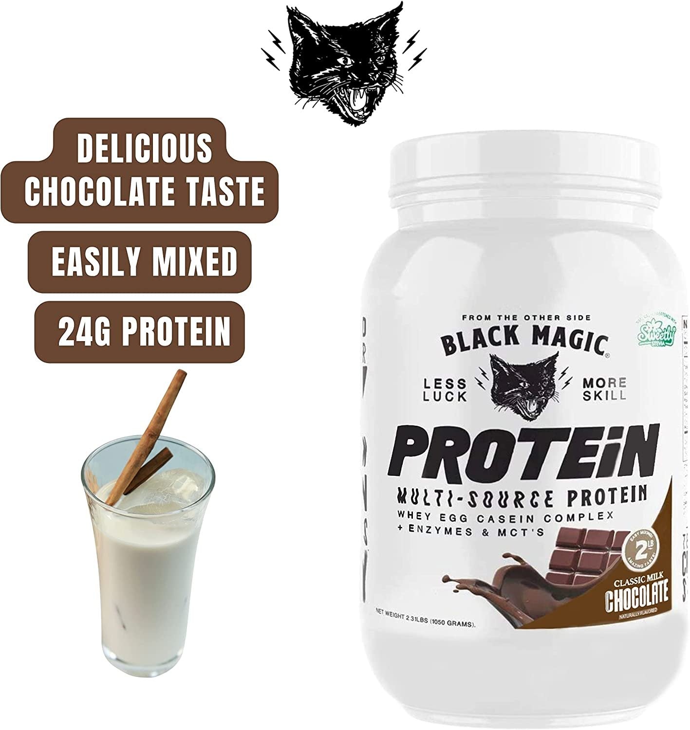 Black Magic Multi-Source Protein - Whey, Egg, and Casein Complex with Enzymes & MCT Powder - Pre Workout and Post Workout - Honey Grahms Protein Powder - 24g Protein - 2 LB with Bonus Key Chain