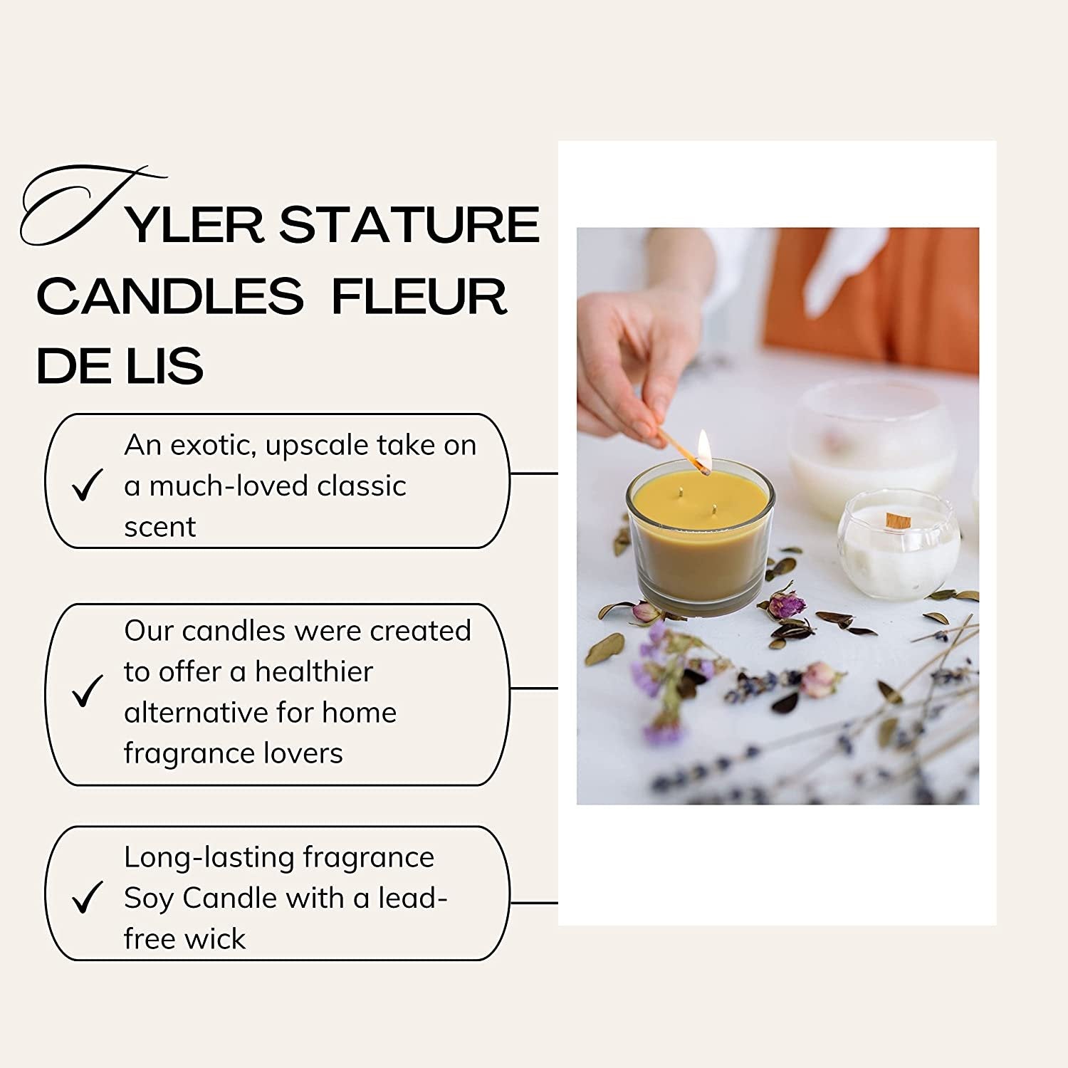 Tyler Candle Company Fleur De Lis Stature Candle - Luxury Home Fragrance Fleur De Lis Scented Candle - Stature Model Home Decor in Clear Glass Candle Holder - 16 Oz, 2 Wick Candle w Bonus Key Chain