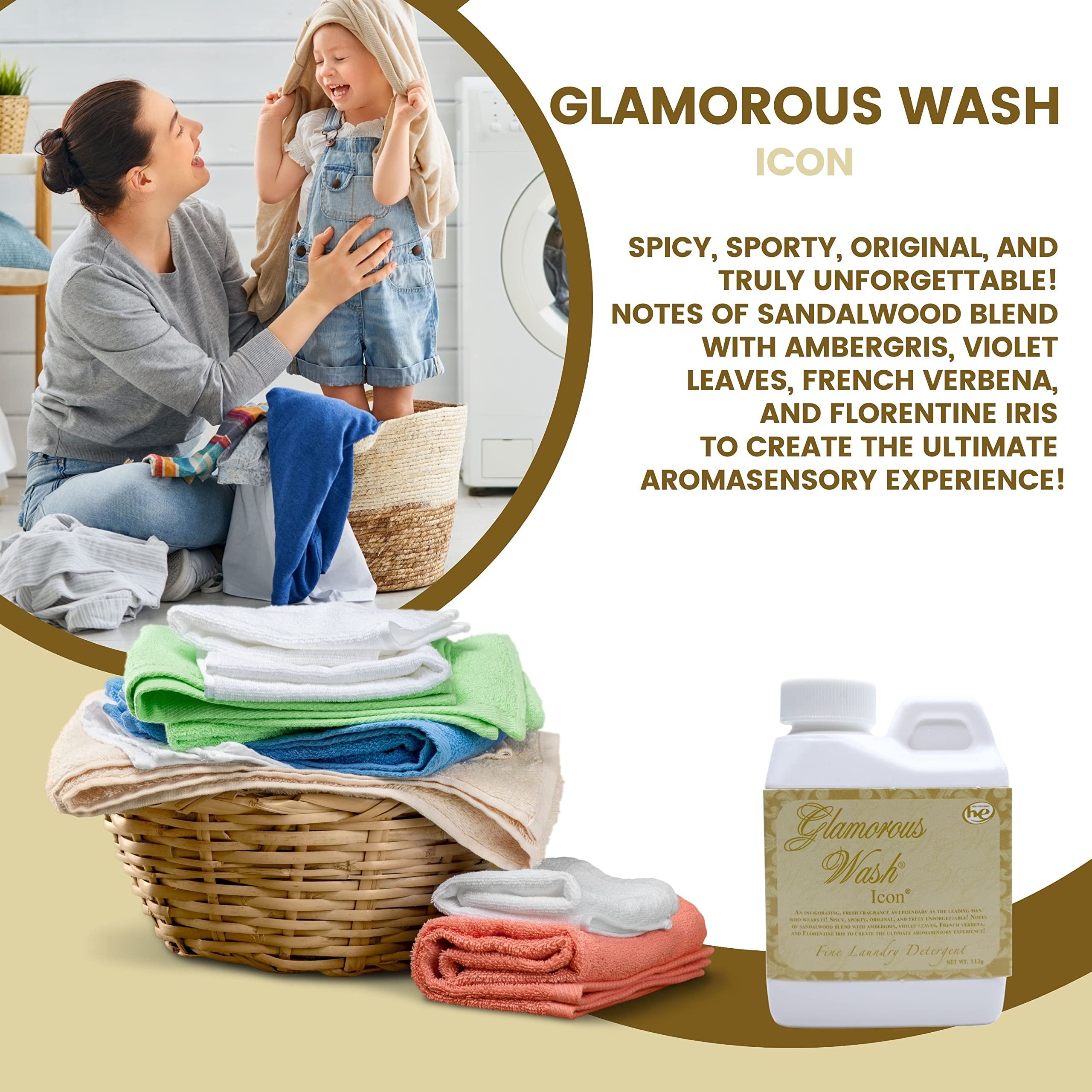 Tyler Candle Company Glamorous Wash Icon Scent Fine Laundry Liquid Detergent - Liquid Laundry Detergent for Clothing - Hand and Machine Washable - 4 oz, 112-gram Container w Bonus Key Chain