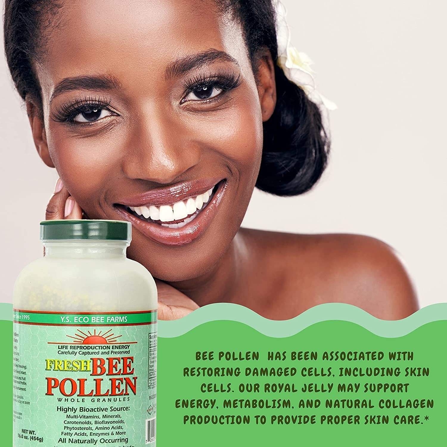 Y.S. Eco Bee Farms 100% Pure, Wild Crafted Bee Pollen Granules - Organic Bee Pollen Vitamin Supplements - Amino Acids, Organic Protein, Vitamin C, Vitamin B12 - Gluten Free - 16 oz w Bonus Key Chain