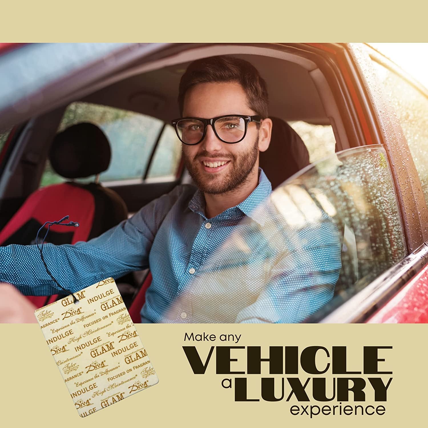 Tyler Candle Company AutoGlam Icon Scented Car Air Fresheners - Luxurious Sandalwood Scented Hanging Sandalwood Air Freshener for Fresh Car Scent and Car Decor - Pack of 3