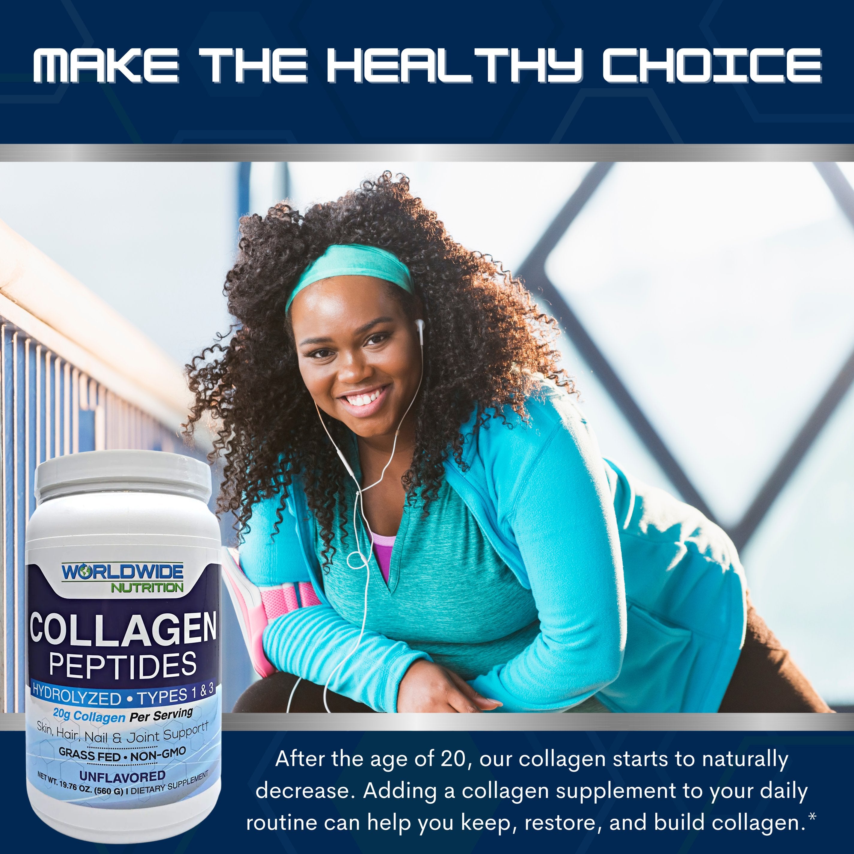 Worldwide Nutrition Collagen Peptides - Hydrolyzed Collagen 1 and 3 - Skin, Hair, Nail, and Joint Support - Grass Fed, Gluten Free, Non GMO, and Keto Collagen - Odorless Unflavored Collagen - 28 Serv.