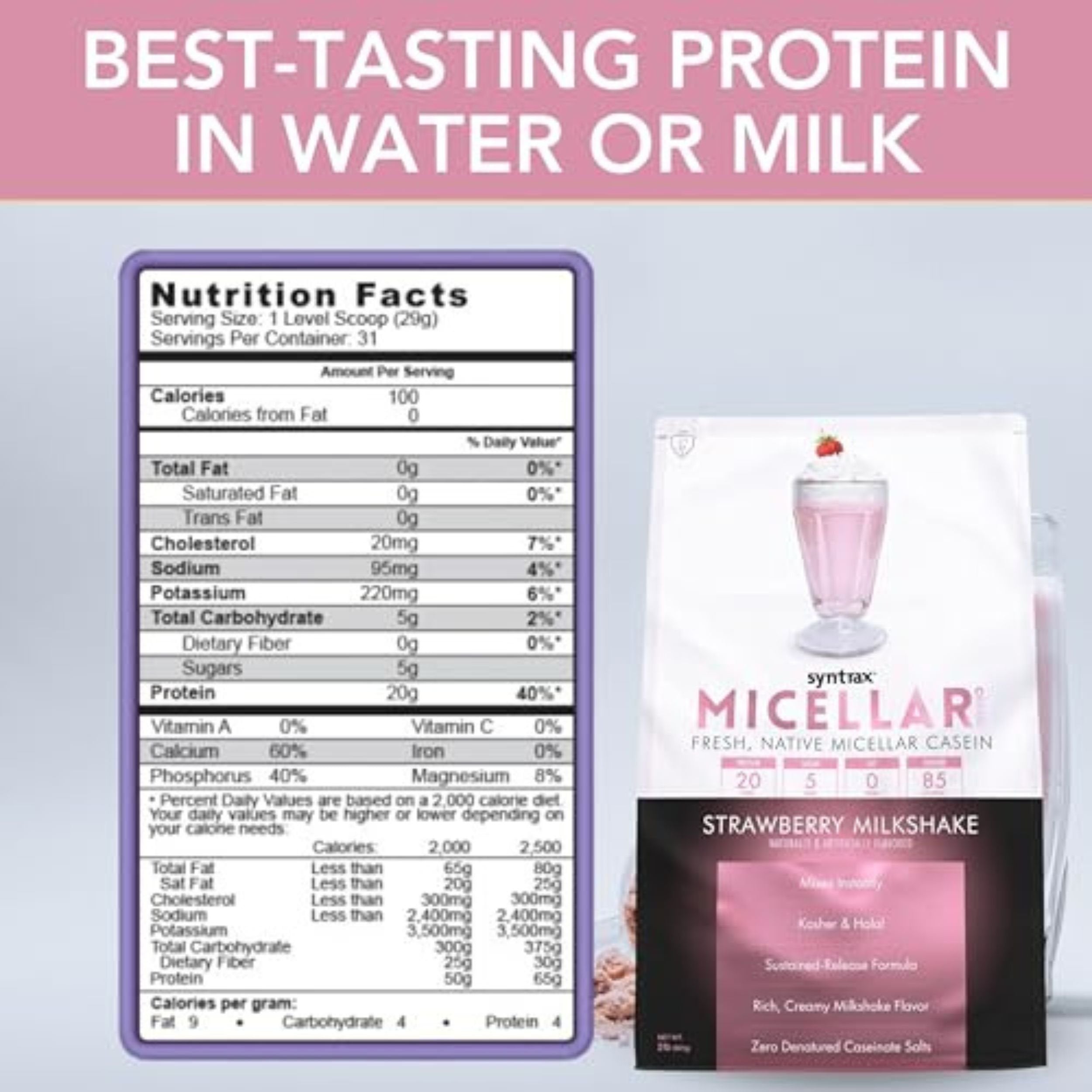 Syntrax Micellar Créme - Fresh, Native Micellar Casein Protein Powder - Kosher and Halal - Mixes Instantly - 1 Pack of 2lb with Multi-Purpose Keychain.