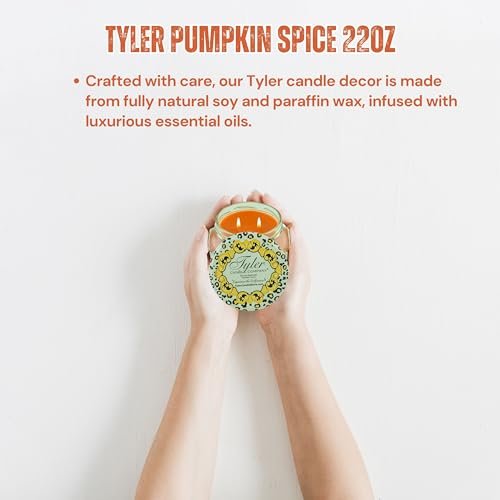 Tyler Pumpkin Spice Scent Jar Candle - Fall Scented Candle with Essential Oils - Long Burning Candles 110-120 hours - Large Candle 22 oz & Multi-Purpose Key Chain