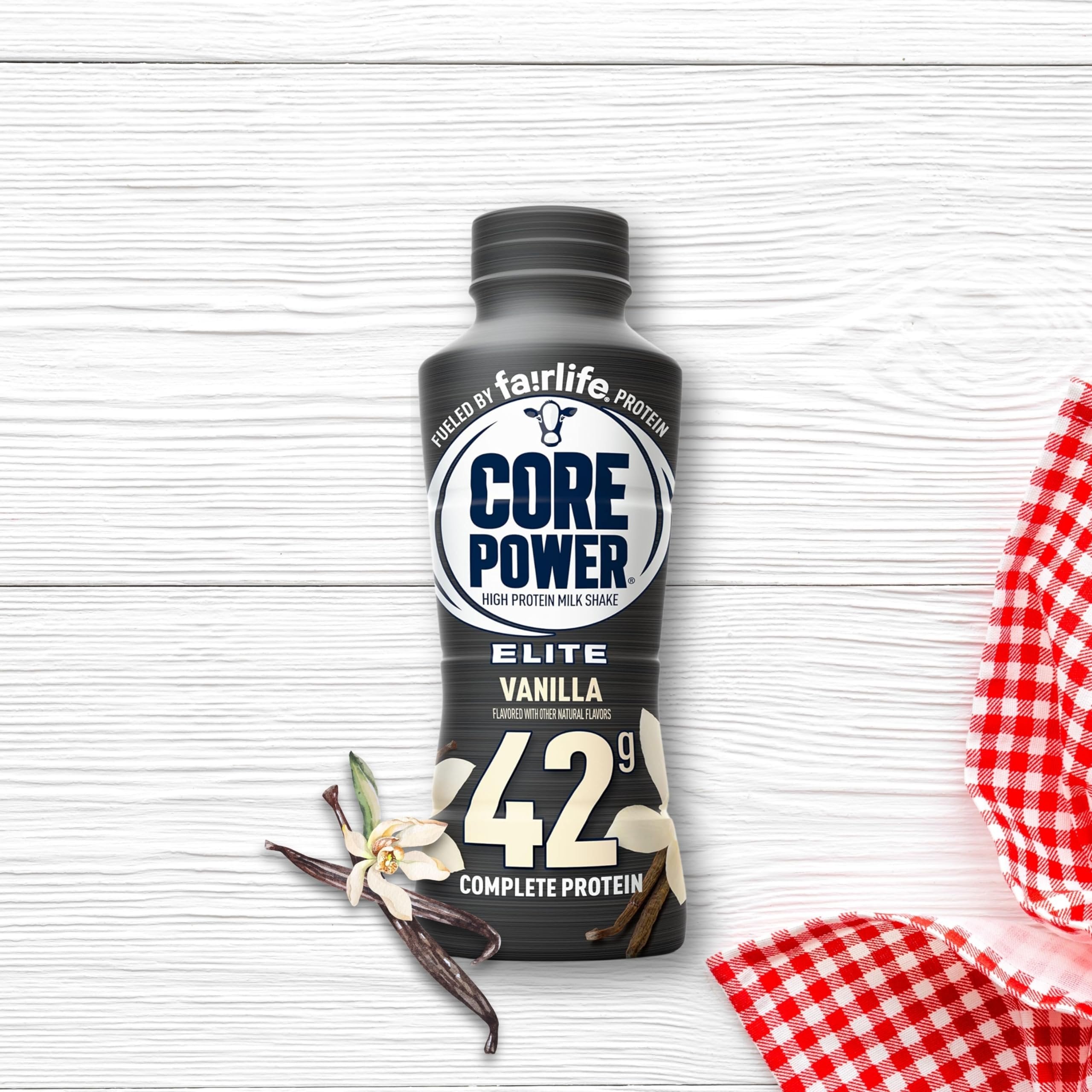 Fairlife Core Power 42g Complete Protein Elite Vanilla Milk Shake Drink for Workout Recovery - Kosher - 14 oz (12 Pack) with Keychain