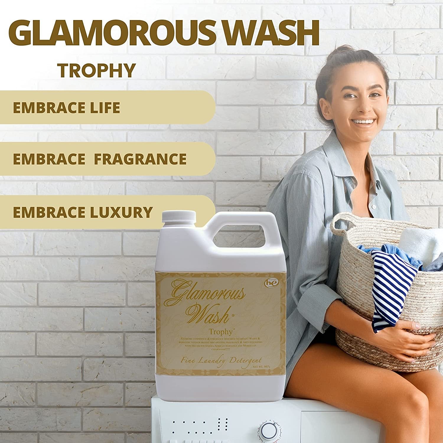 Tyler Candle Company Glamorous Wash Trophy Scent Fine Laundry Liquid Detergent - Liquid Laundry Detergent for Clothing - Hand and Machine Washable - 32 oz (907 g) Container w Bonus Key Chain