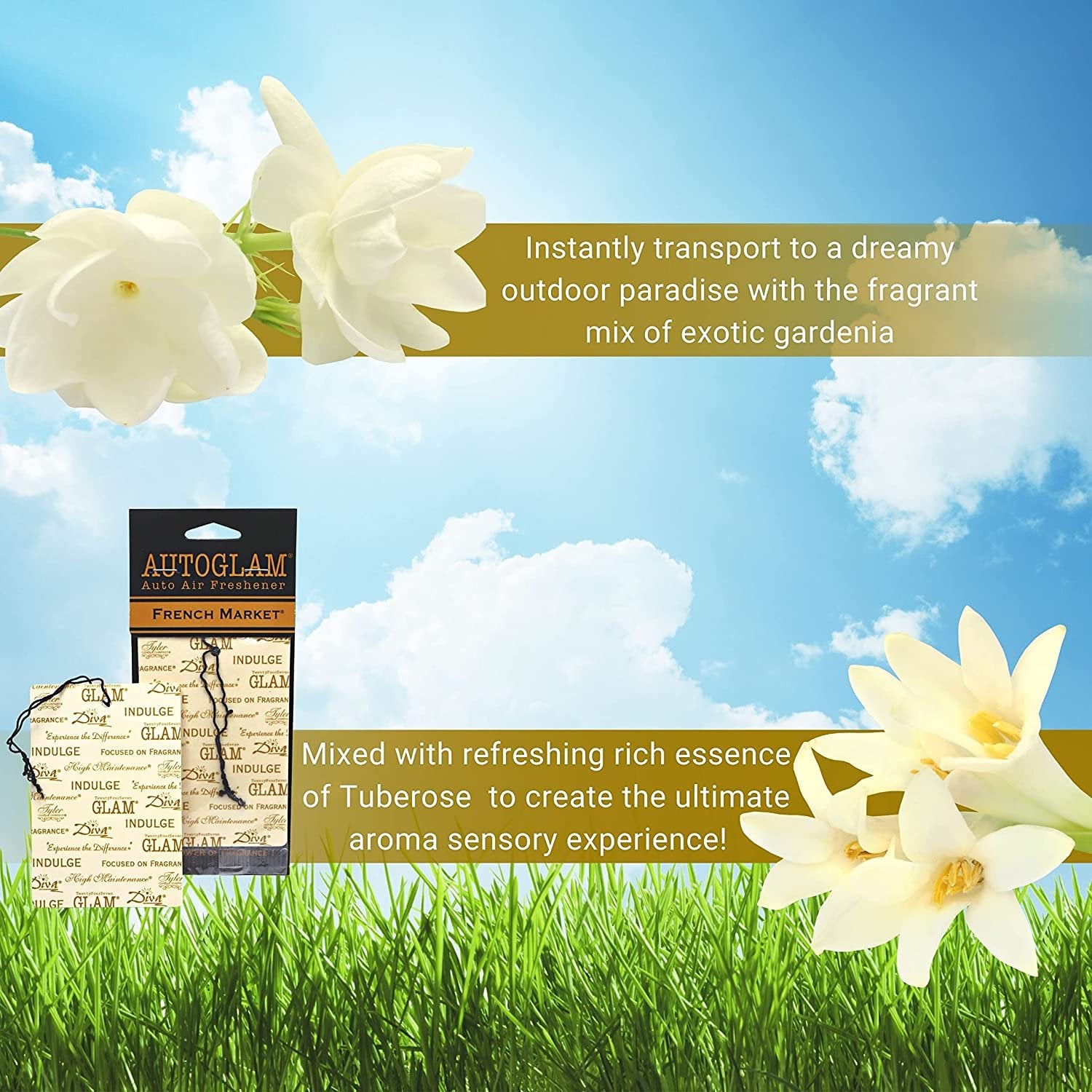 Tyler Candle Company AutoGlam Car Air Fresheners - French Market Scent Car Fresheners | Best Car Odor Eliminator and Air Refresher | Hanging Car Accessories for a Luxurious Smell - Pack of 6