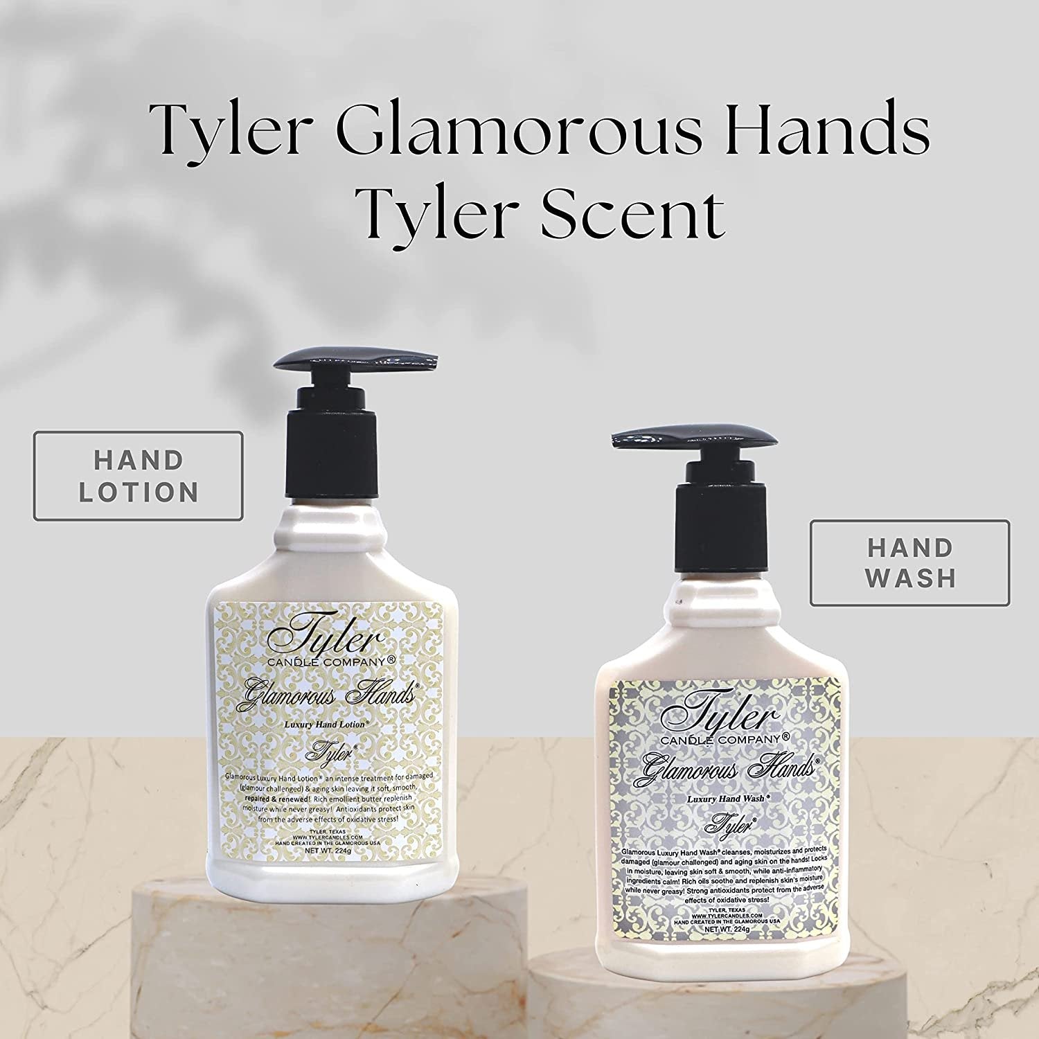 Worldwide Nutrition Tyler Candle Company Tyler Scented Glamorous Hand Wash and Hand Lotion Gift Set - Pack of 2, 8 Oz Tyler Scented Hand Cream Pump Bottles for Luxury Skin Care with Bonus Key Chain