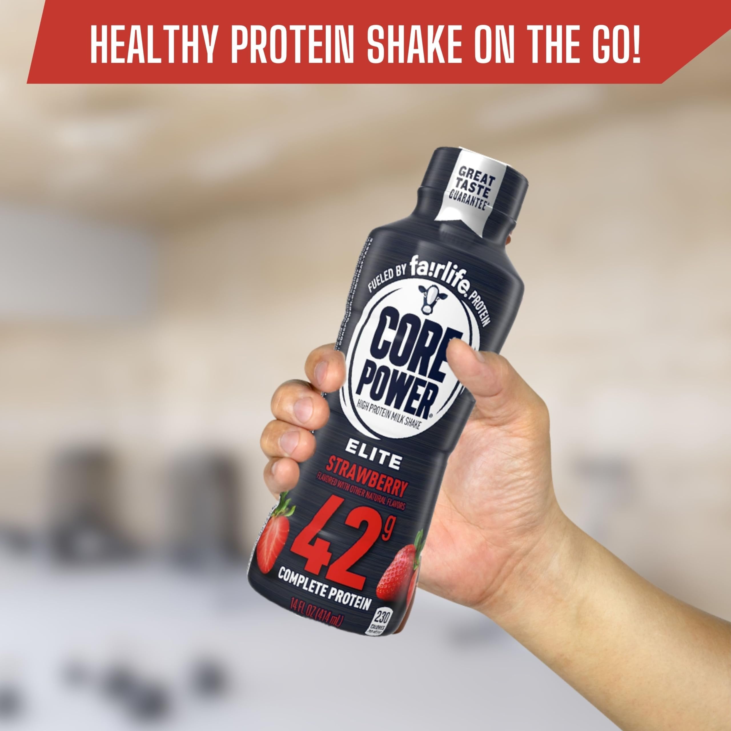 Fairlife Core Power 42g Complete Protein Elite Strawberry Milk Shake for Workout Recovery - Kosher - 14 oz (12 Pack) with Keychain