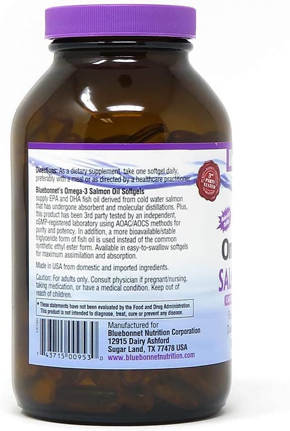 BlueBonnet Natural Omega-3 Salmon Oil Softgels, 180 Count, White