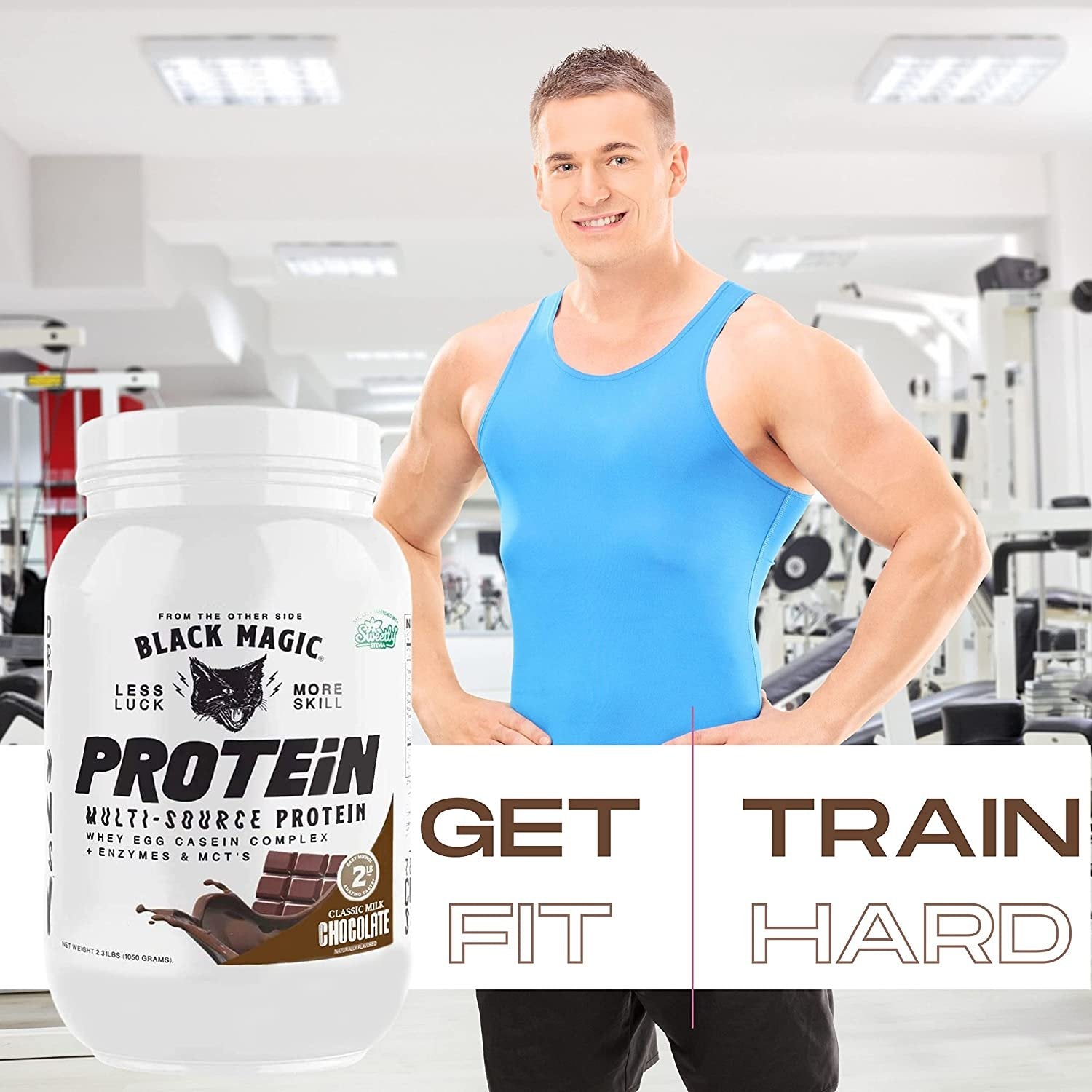 Black Magic Multi-Source Protein - Whey, Egg, and Casein Complex with Enzymes & MCT Powder - Pre Workout and Post Workout - Honey Grahms Protein Powder - 24g Protein - 2 LB with Bonus Key Chain