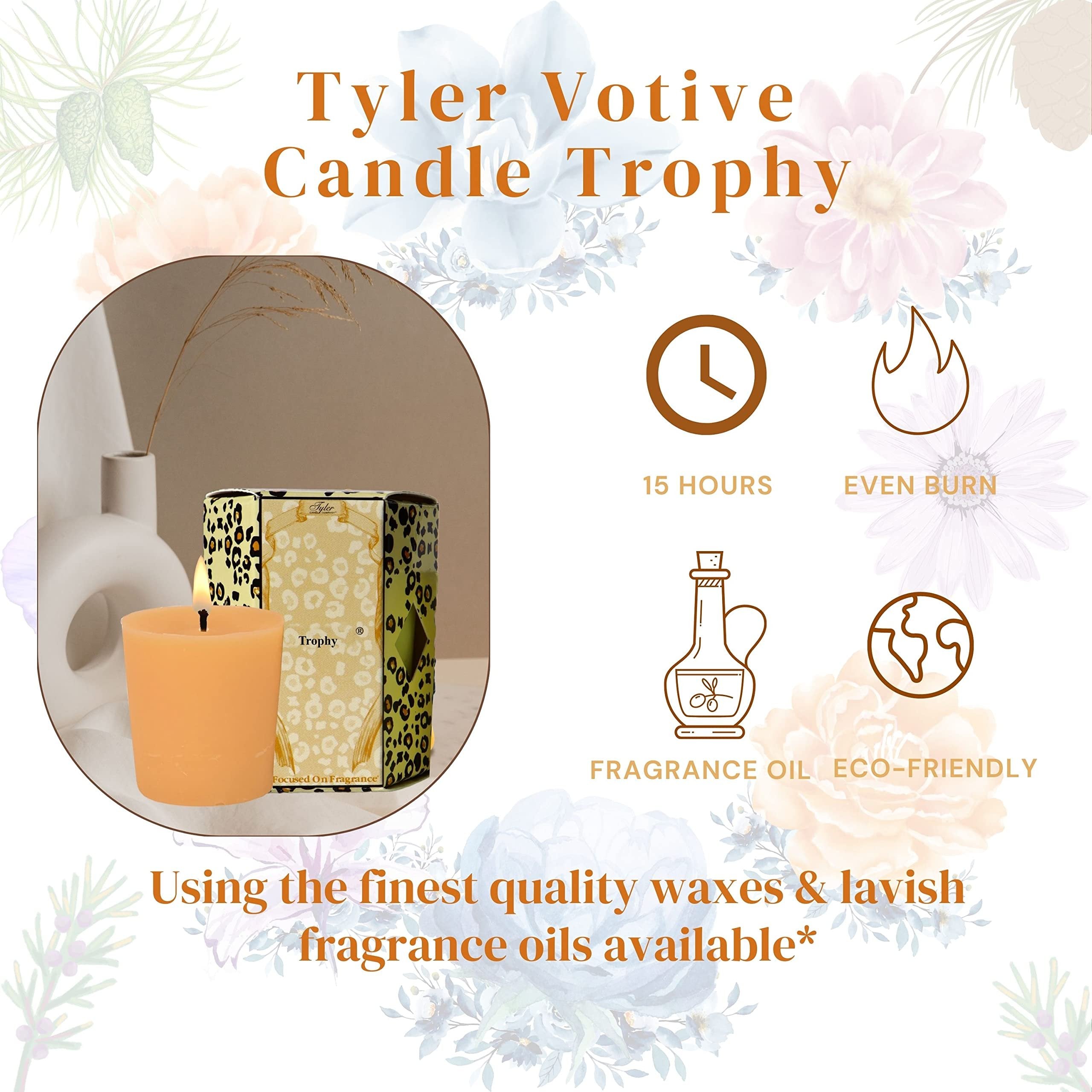 Tyler Candle Company Trophy Votive Candles - Luxury Scented Candle with Essential Oils - 16 Pack of 2 oz Small Candles with 15 Hour Burn Time Each - with Bonus Key Chain